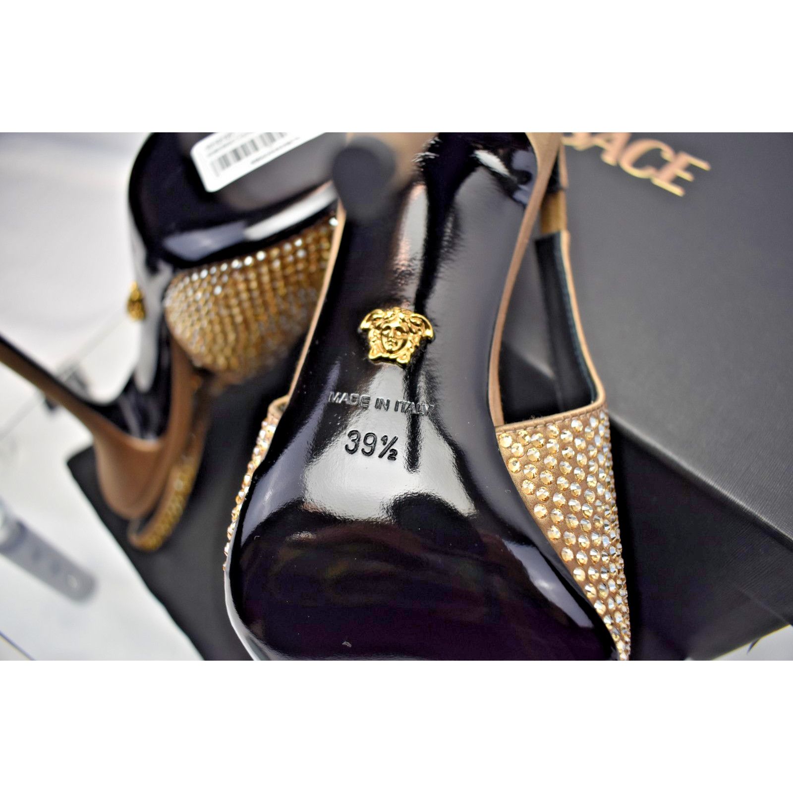 Versace VERSACE NUDE BEIGE SILK GOLD MEDUSA CRYSTALS PUMPS 39.5 ITAL Size US 9.5 / IT 39.5 - 10 Thumbnail
