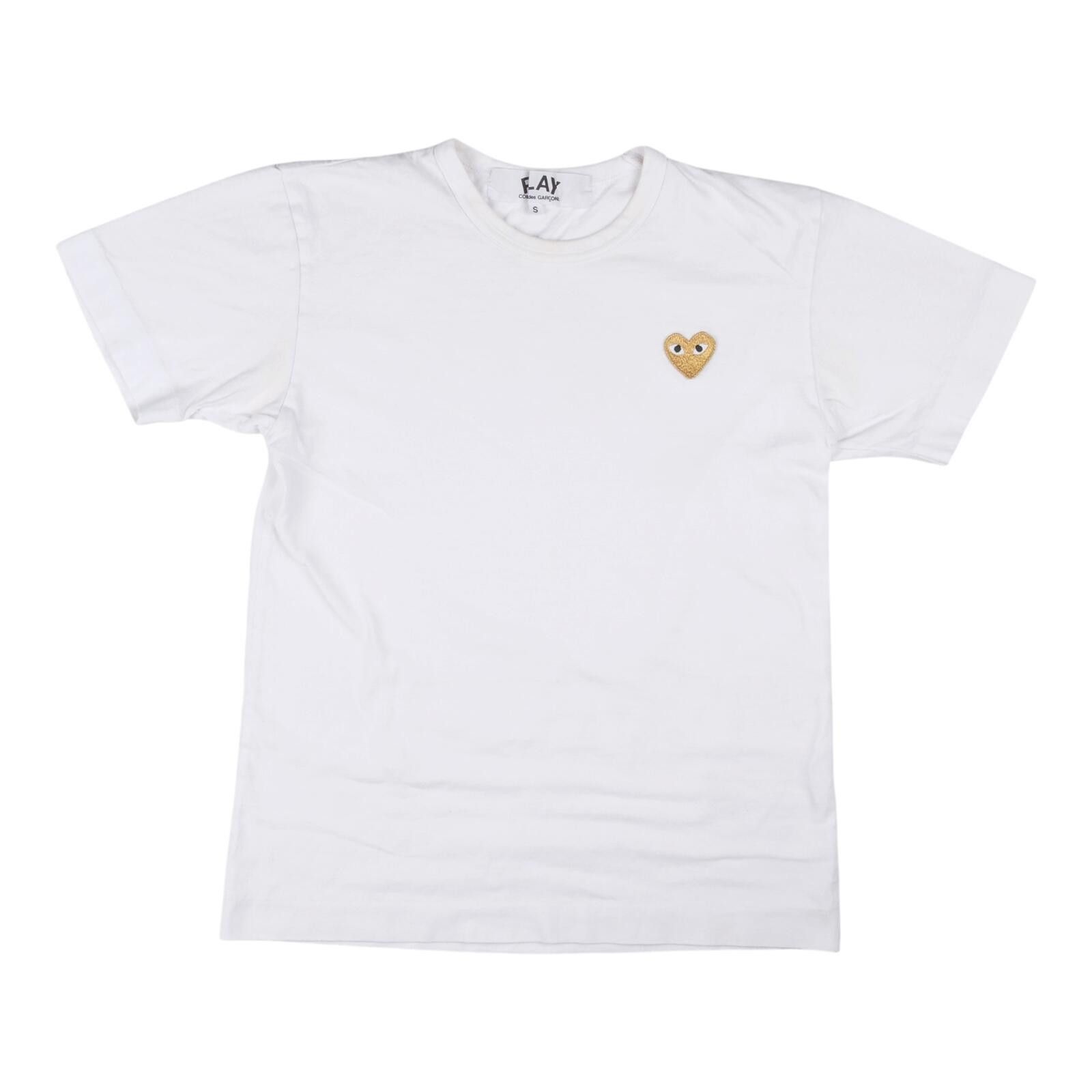 Comme des Garcons COMME des GARÇONS PLAY Gold Heart Appliqué White Tee Size ONE SIZE - 1 Preview