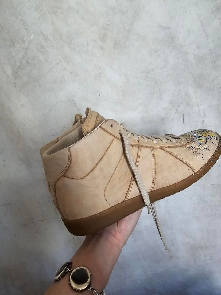 Maison Margiela Maison Margiela Beige Paint Splatter Hi-Top GAT Size US 8 / EU 41 - 3 Thumbnail