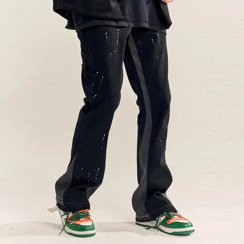 image of Vintage Splattered Paint Flare Black Denim Jeans, Men's (Size 32)