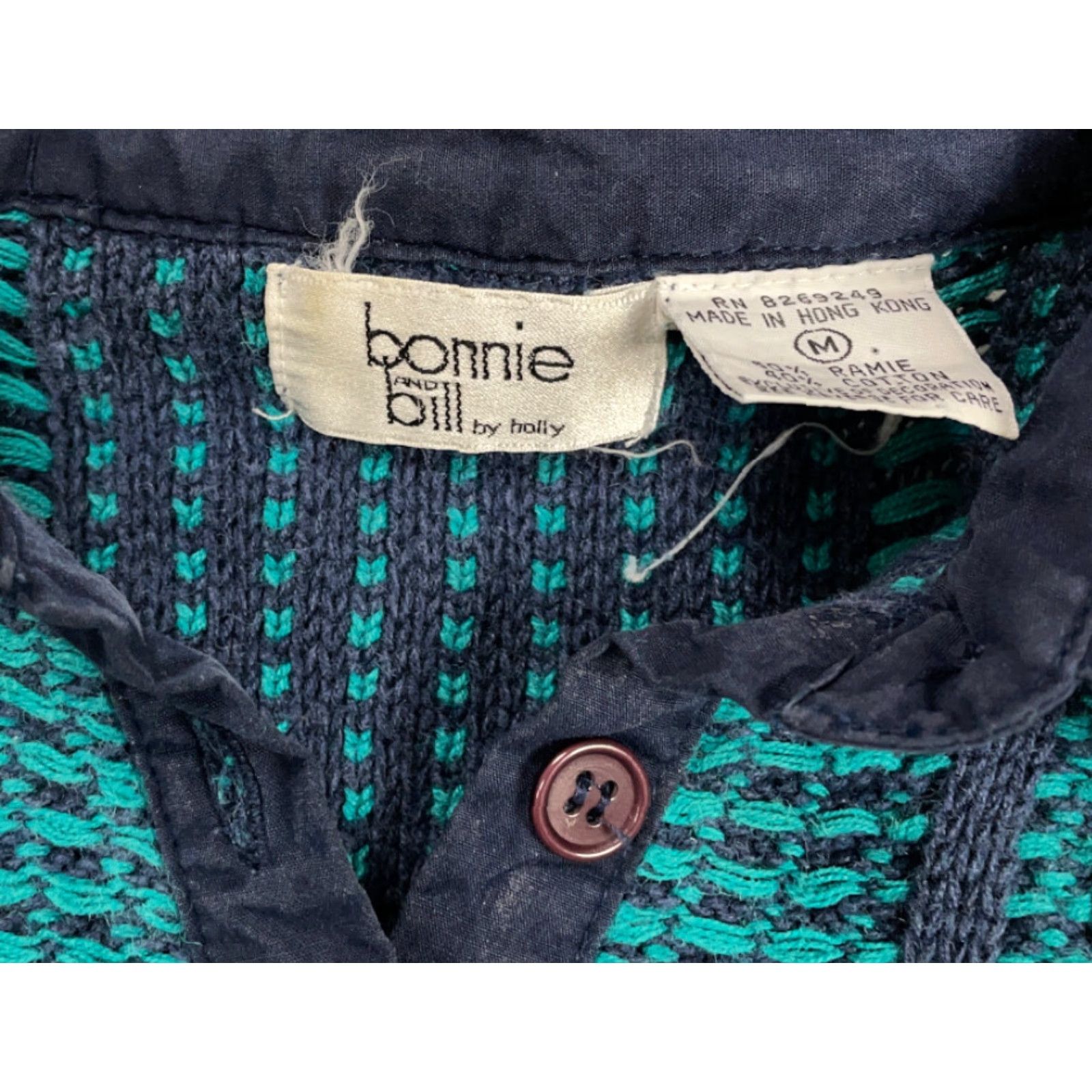 Vintage VINTAGE Bonnie and Bill Geometric Collared Sweater Women's Medium Green 80s 90s Bohemian Hipster Knit Chuck Ramie Cotton Pullover Size M / US 6-8 / IT 42-44 - 5 Thumbnail