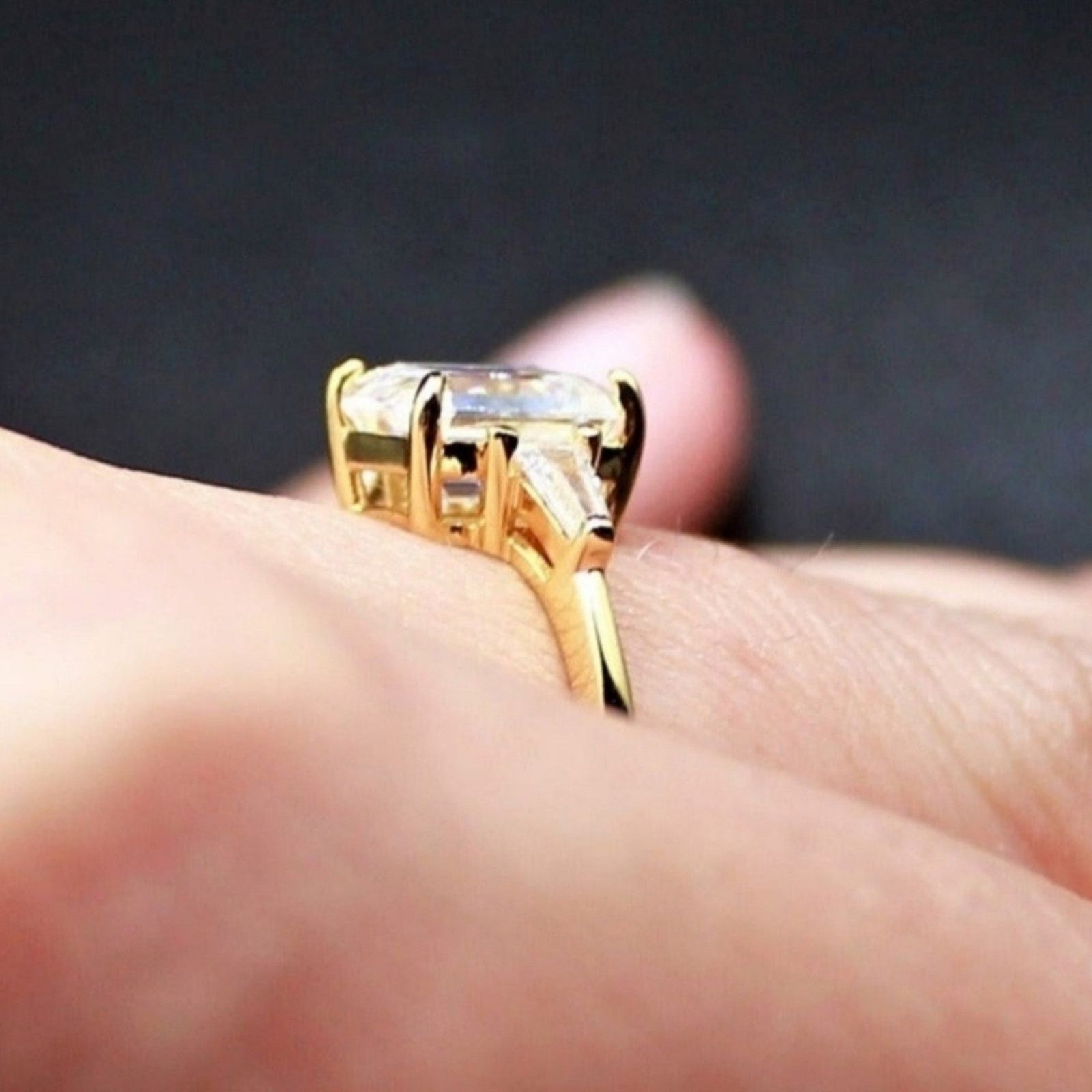 Other 1.5 Ct Moissanite Ring Emerald Cut 18k Gold Plated 8 NWT Size ONE SIZE - 7 Thumbnail