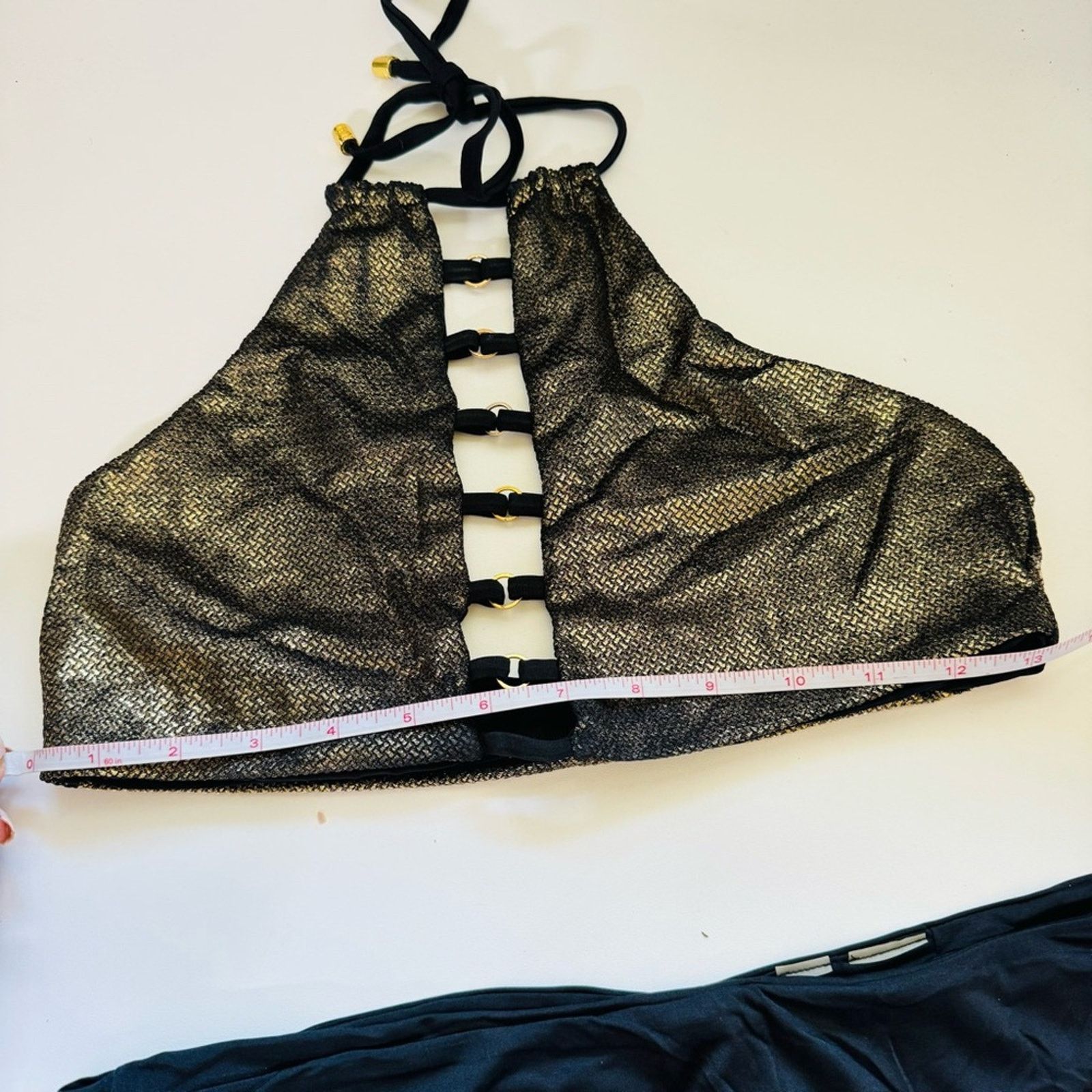 REVOLVE BEACH BUNNY Bronze Fools Gold Halter Bikini Top Black Bottom Size ONE SIZE - 10 Thumbnail