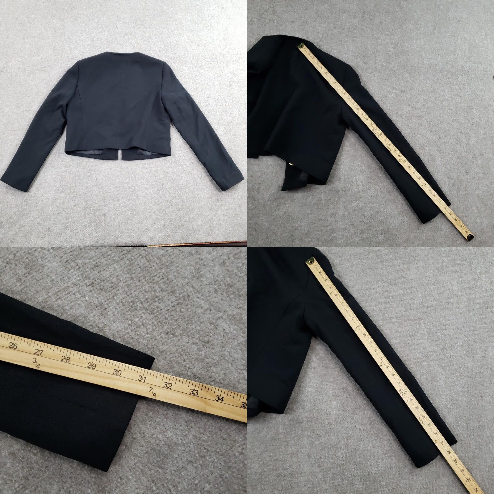 Vintage Tahari Blazer Womens 8 Black Collarless Cropped Eyelets Open Career Business Jacket Short Sleeve Slim Lined Solid Fall Spring Women Size M / US 6-8 / IT 42-44 - 8 Thumbnail