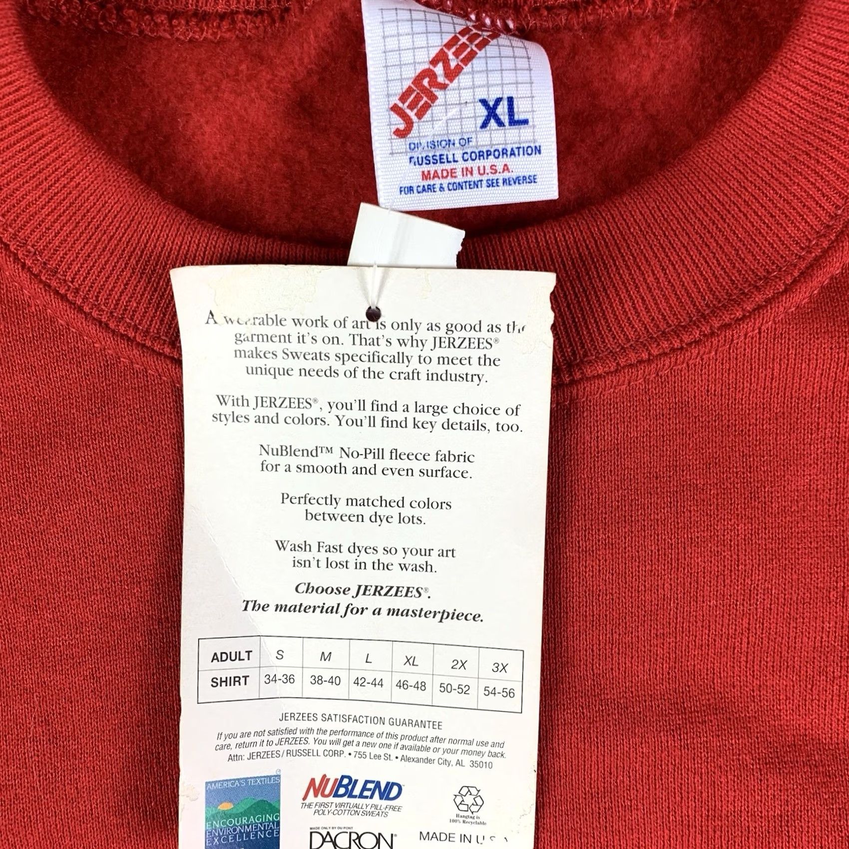 Jerzees VINTAGE Jerzees Mens XL Red Crew Neck Sweater Made in USA 90s NWT Long sleeve Shirt Mens Size US XL / EU 56 / 4 - 3 Thumbnail
