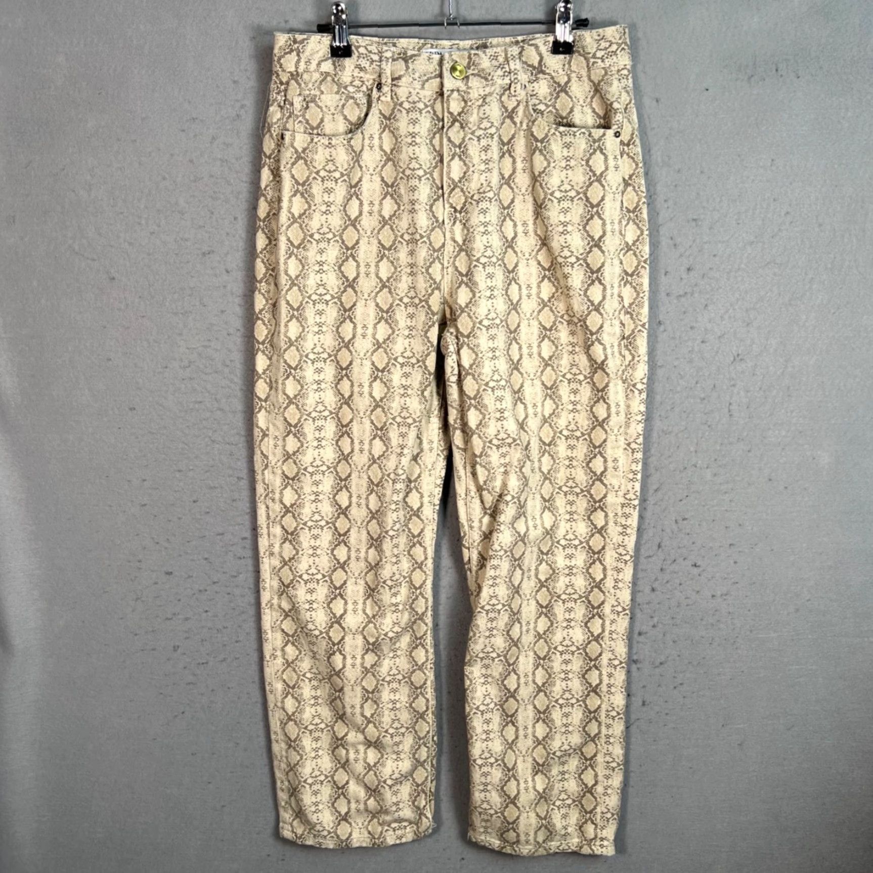 Zara Zara Pants Womens 8 Snake Print Cotton Beige Gray Straight Leg Casual Wear Size 30" / US 8 / IT 44 - 2 Thumbnail