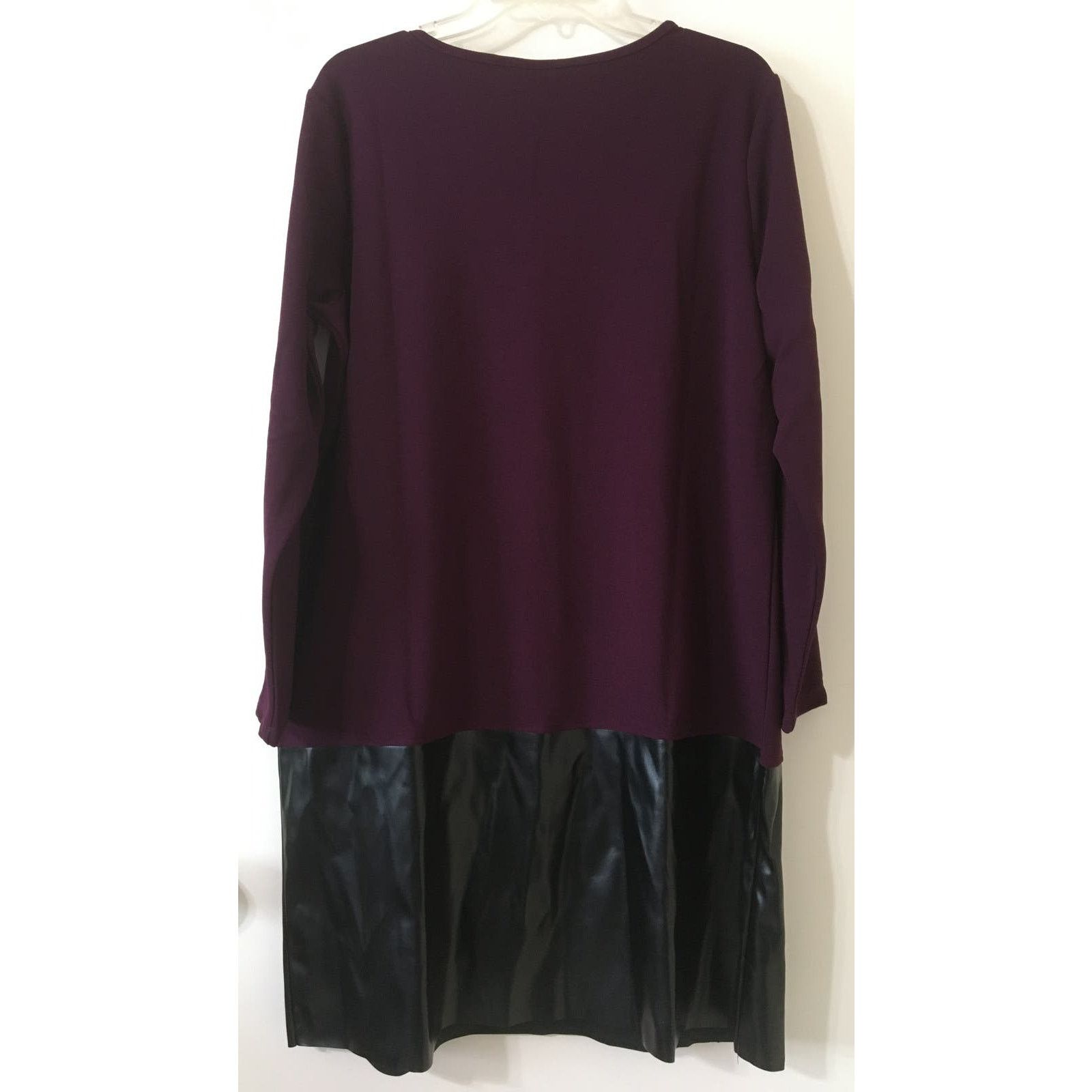 Other NWT Nina Leonard XL Burgundy and Black Pleather LS Dress Size XL / US 12-14 / IT 48-50 - 2 Thumbnail