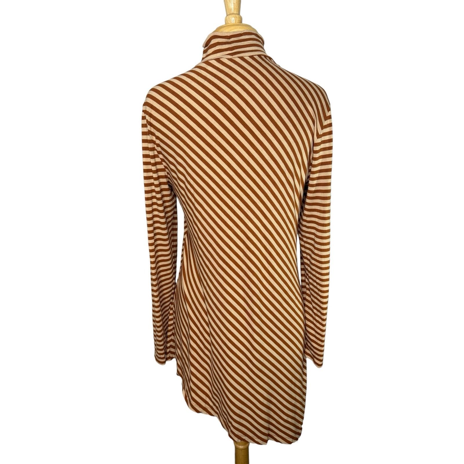 Chicos CHICOS Brown Tan Stripe High Neck Asymmetric Tunic Large (2) Size L / US 10 / IT 46 - 3 Thumbnail