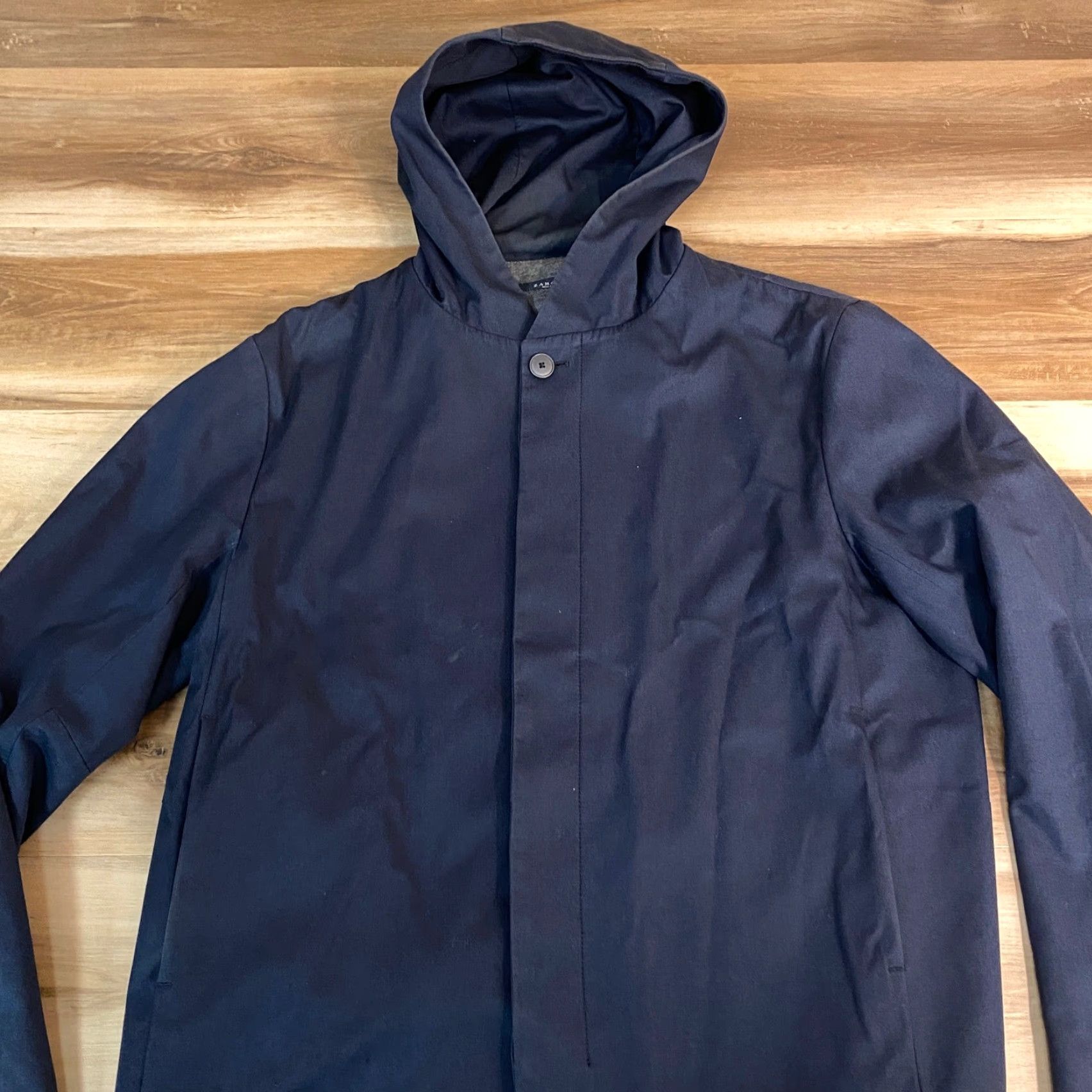 Zara Zara Jacket Mens XL Navy Blue Hooded Button Lightweight Lined Size US XL / EU 56 / 4 - 3 Thumbnail