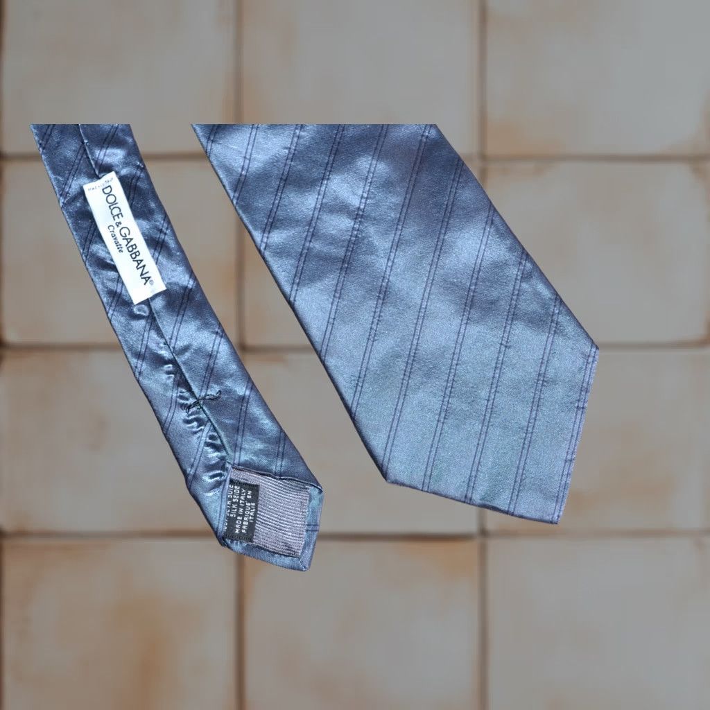 Dolce & Gabbana VINTAGE Dolce&Gabbana Men’s Silk Tie Striped Blue Classic Neck Tie Size ONE SIZE - 1 Thumbnail