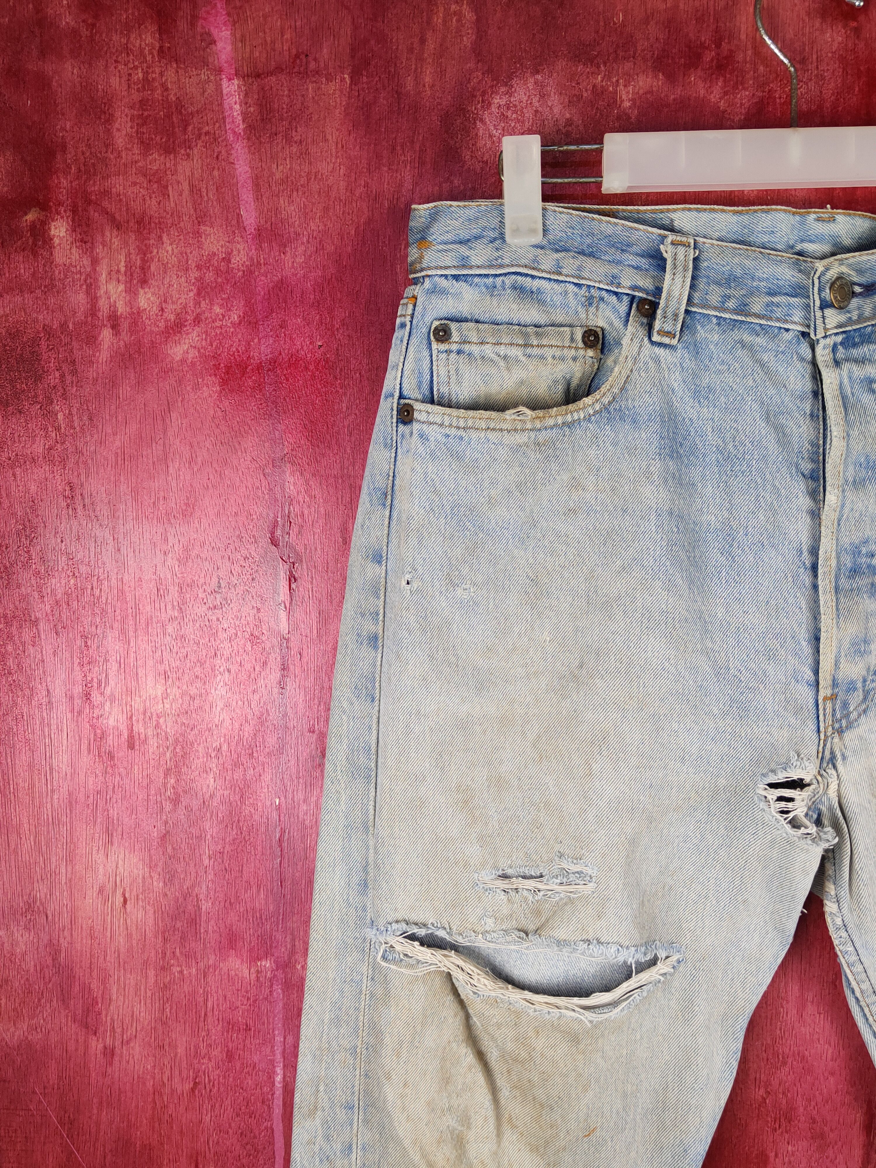 Levi's vintage Levi's Blue Distressed faded jeans Denim #S1594 Size US 35 - 3 Thumbnail