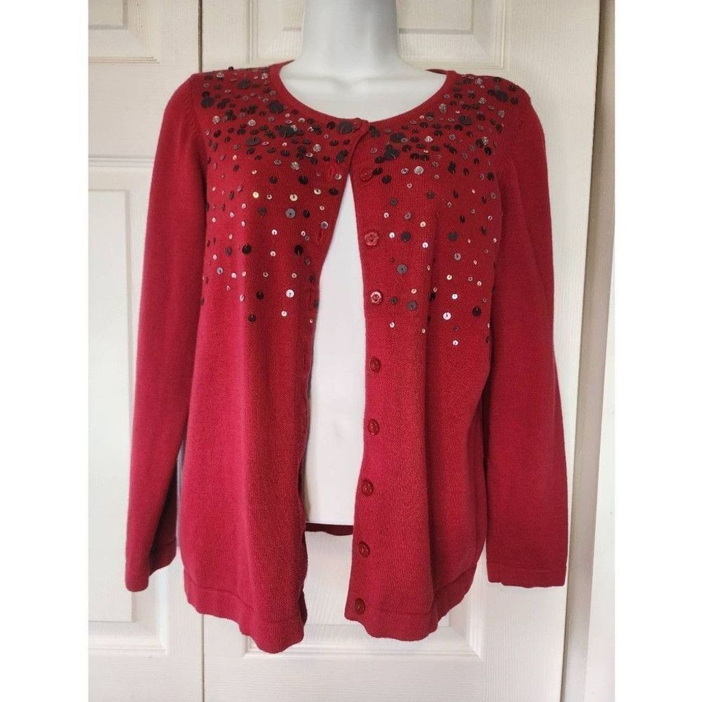 Other Christopher & Banks Red Sequint Sweater Size XXS / US 00 / IT 34 - 1 Thumbnail