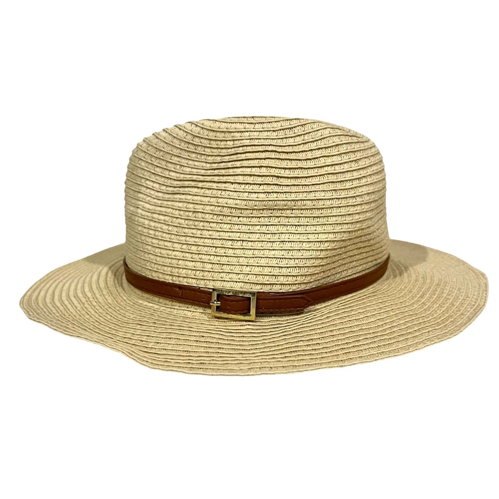 Vintage Melissa Odabash Straw Sun Hat Fedora Beige Brown Band w/ Buckle Womens One Size Adjustable Sun Hat Summer Beach Casual Travel Women Size ONE SIZE - 2 Thumbnail