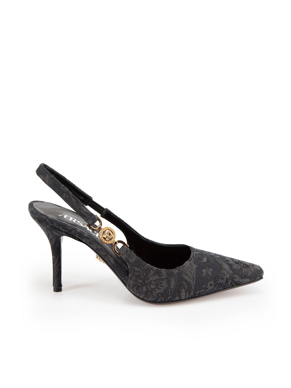 image of Versace Black Floral Medusa '95 Barocco Heel Shoes, Women's (Size 7)