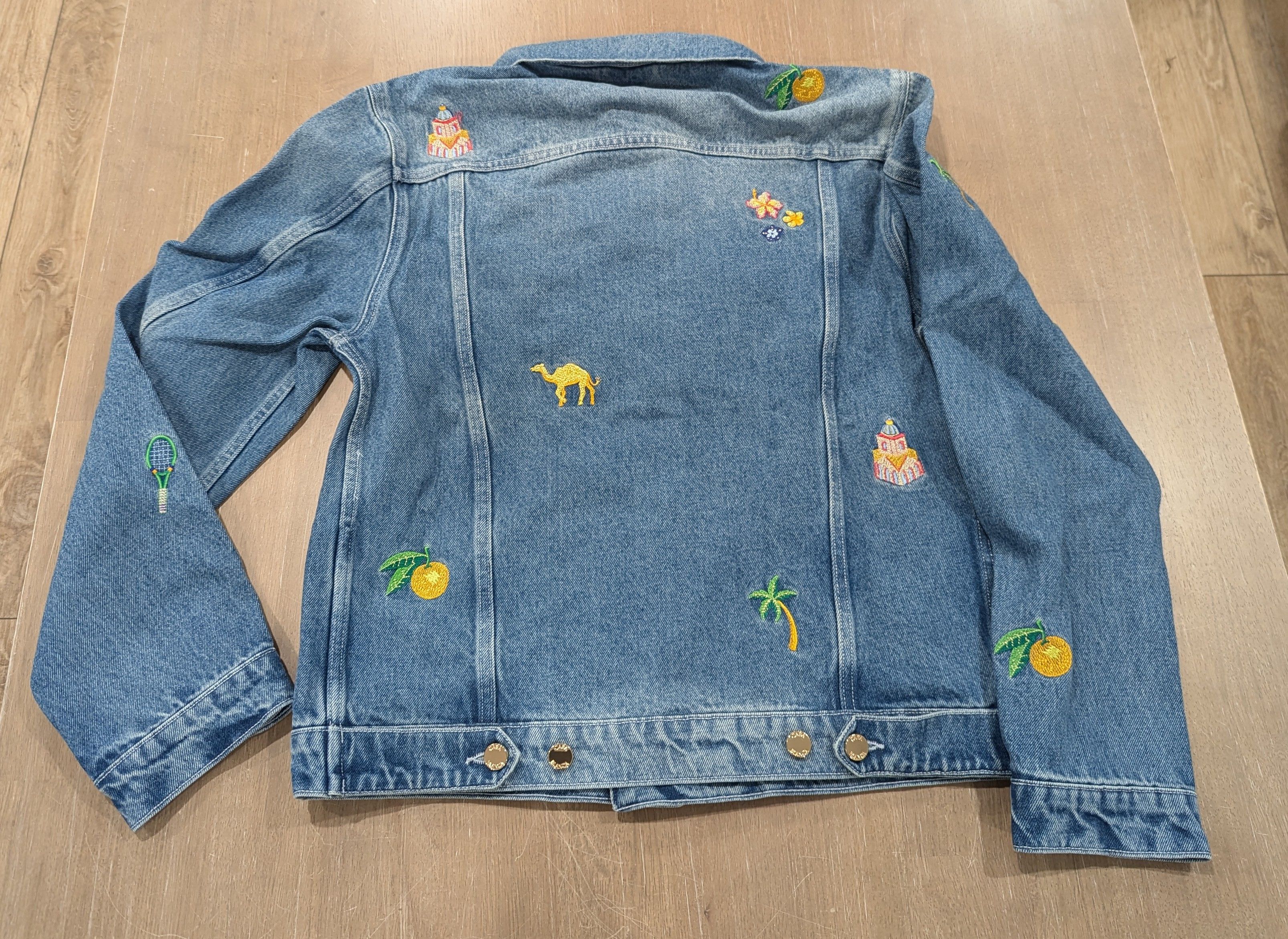 Casablanca CASABLANCA Embroidered Motif Denim Trucker Jacket Stone 48 Size US M / EU 48-50 / 2 - 5 Thumbnail