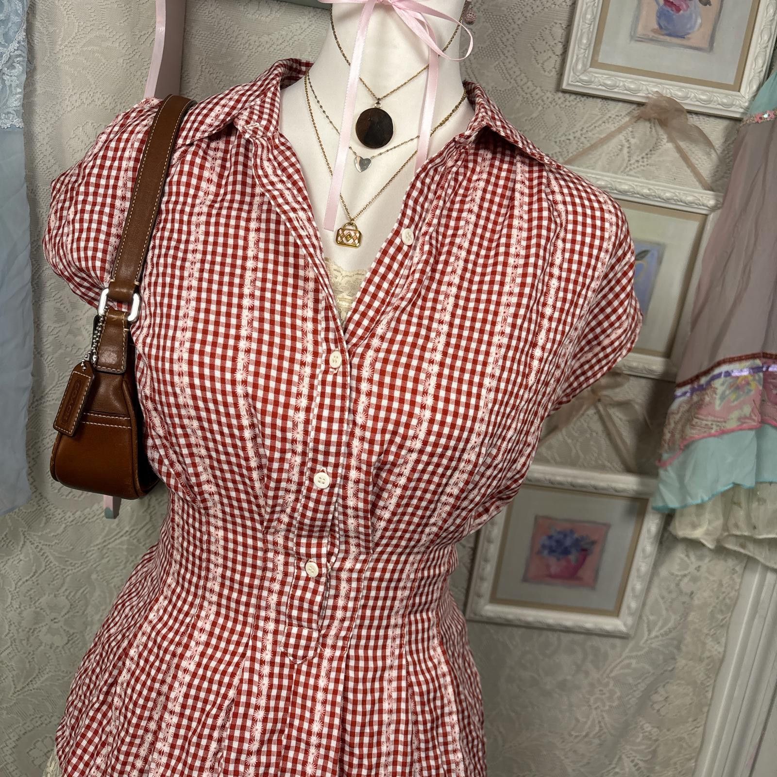 Other vintage cozy red gingham tie back blouse Size M / US 6-8 / IT 42-44 - 4 Thumbnail