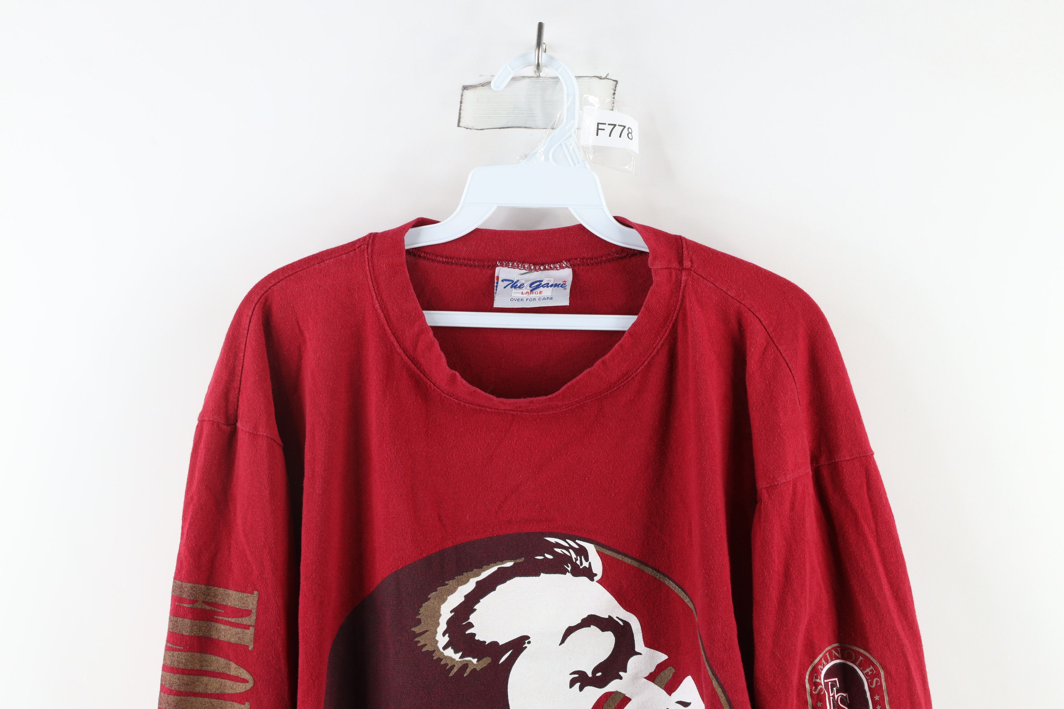 Vintage Vintage 90s University Long Sleeve T-Shirt Red Cotton USA Size US L / EU 52-54 / 3 - 2 Thumbnail