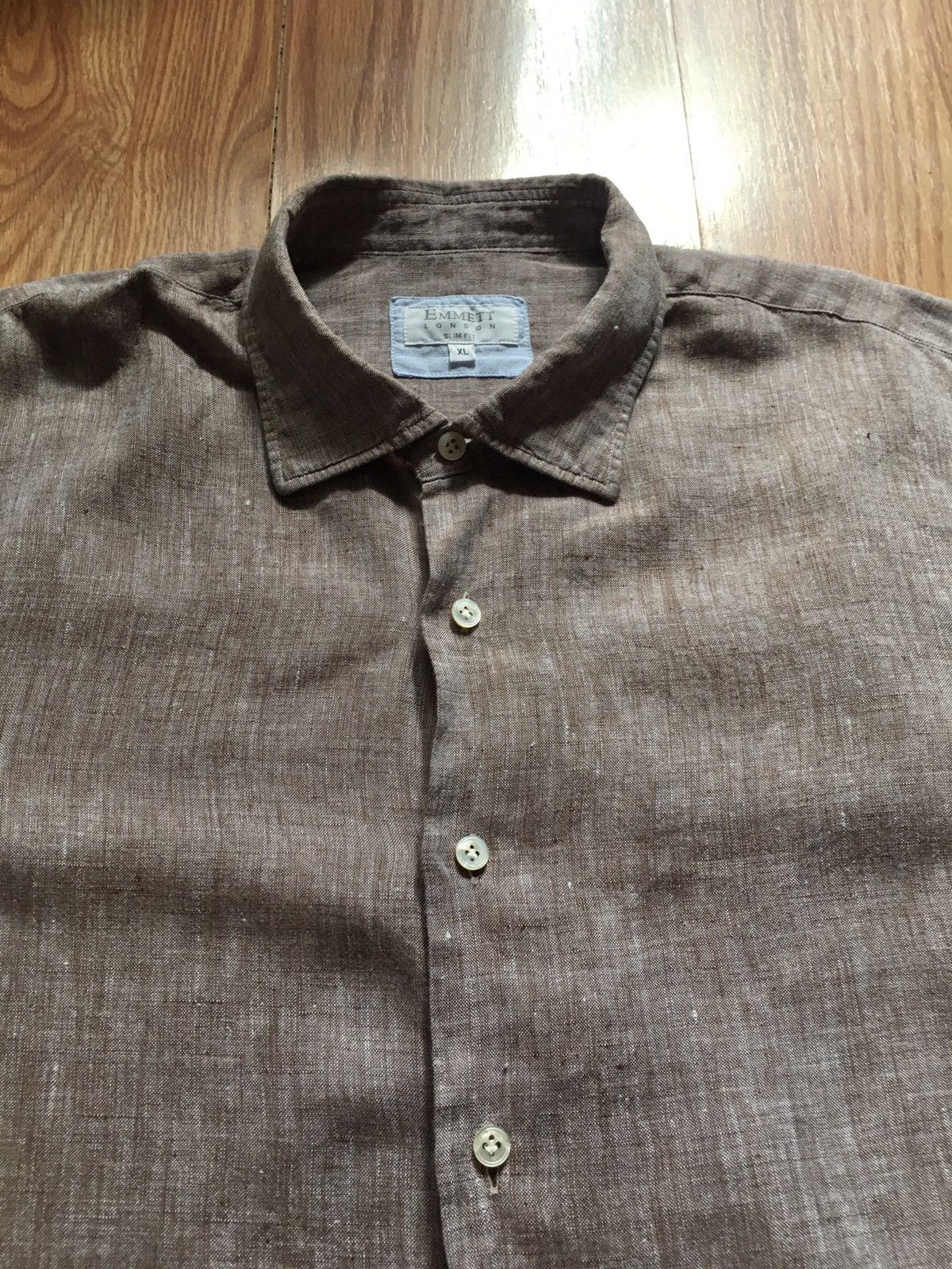 Emmett Emmett London Pure Linen Slim Fit Men’s Brown Shirt XL Size US XL / EU 56 / 4 - 2 Thumbnail