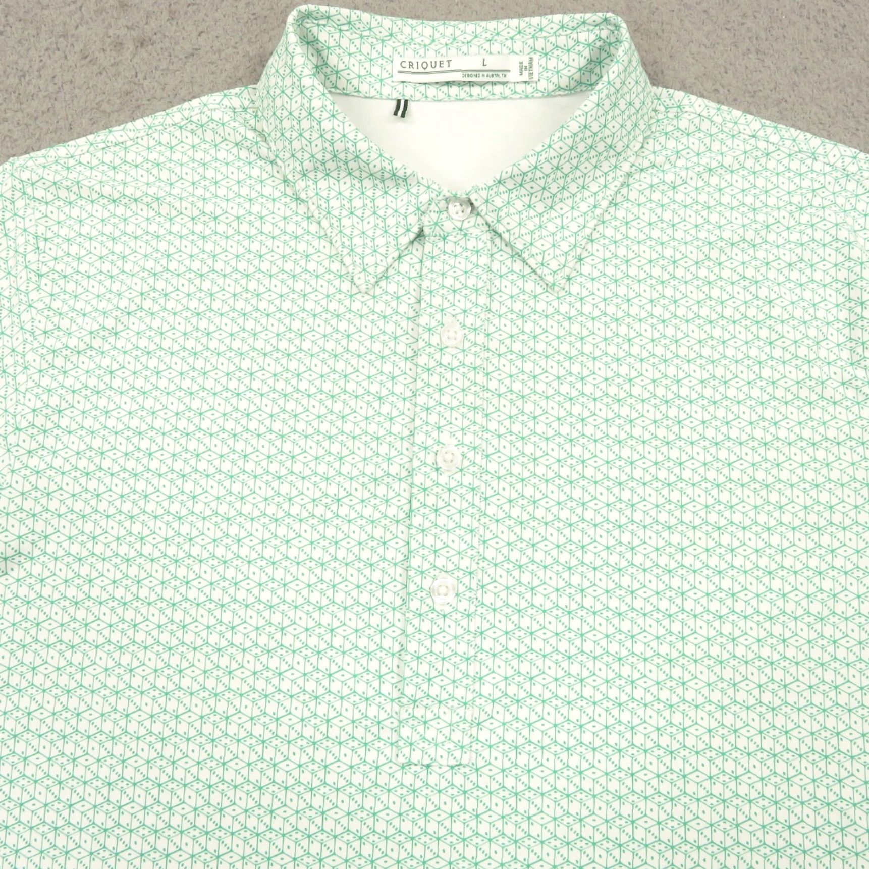 Vintage Criquet Polo Men L White Green 4 Button All Over Print Dice Print Golf Shirt Size US L / EU 52-54 / 3 - 4 Thumbnail