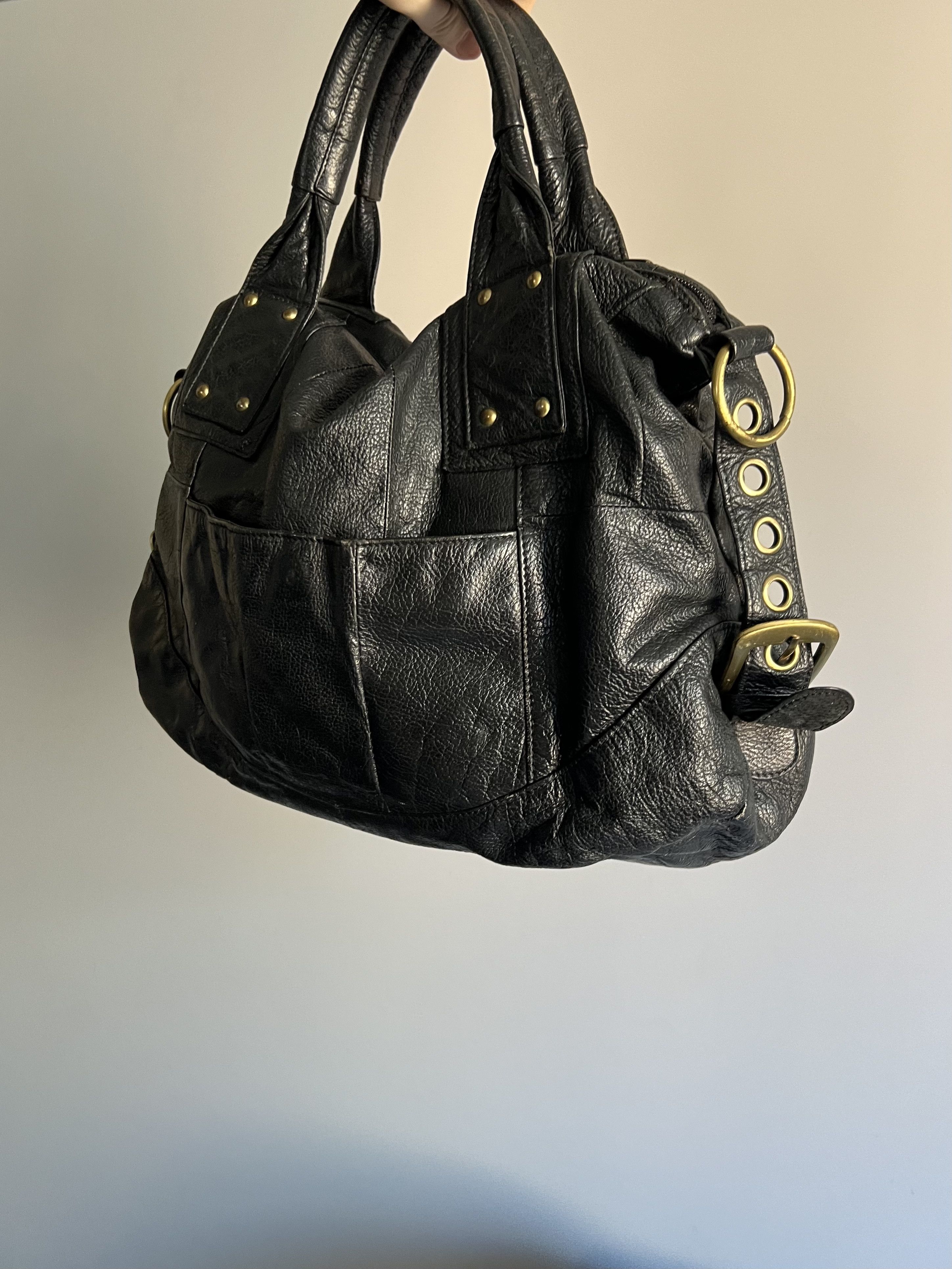 Vintage Vintage Black Genuine Leather Tote Bag Textured Leather Size ONE SIZE - 3 Thumbnail