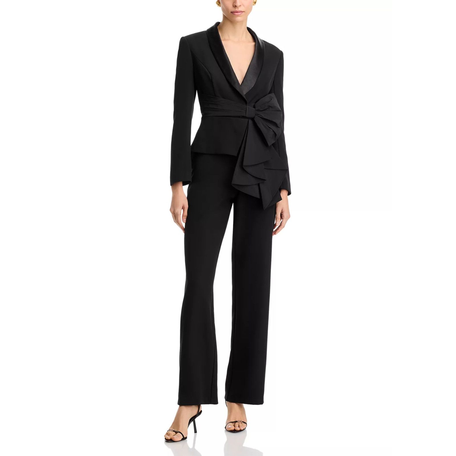 Other Aidan Mattox Women's Black Bow Trim Jumpsuit Size 12 Size 34" / US 12 / IT 48 - 1 Thumbnail