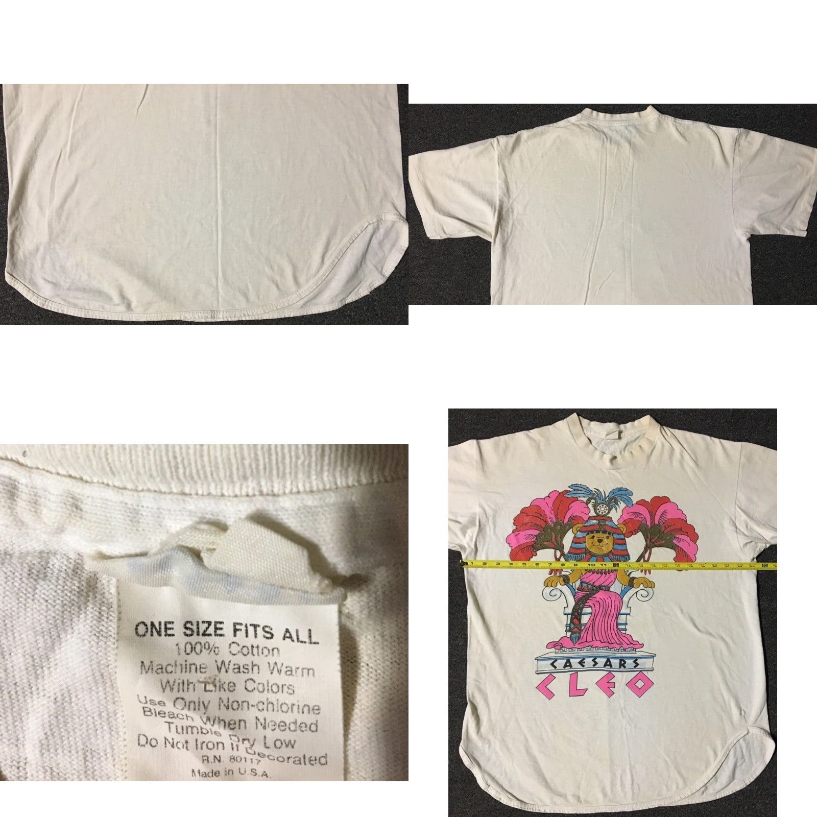 Palace Vtg 90s Caesars Palace Distressed Faded Sleeping Shirt Unisex Adults White T-Shirt Short Sleeve Mickey Mouse Disney Vegas Funny 90s Retro Size US M / EU 48-50 / 2 - 11 Thumbnail