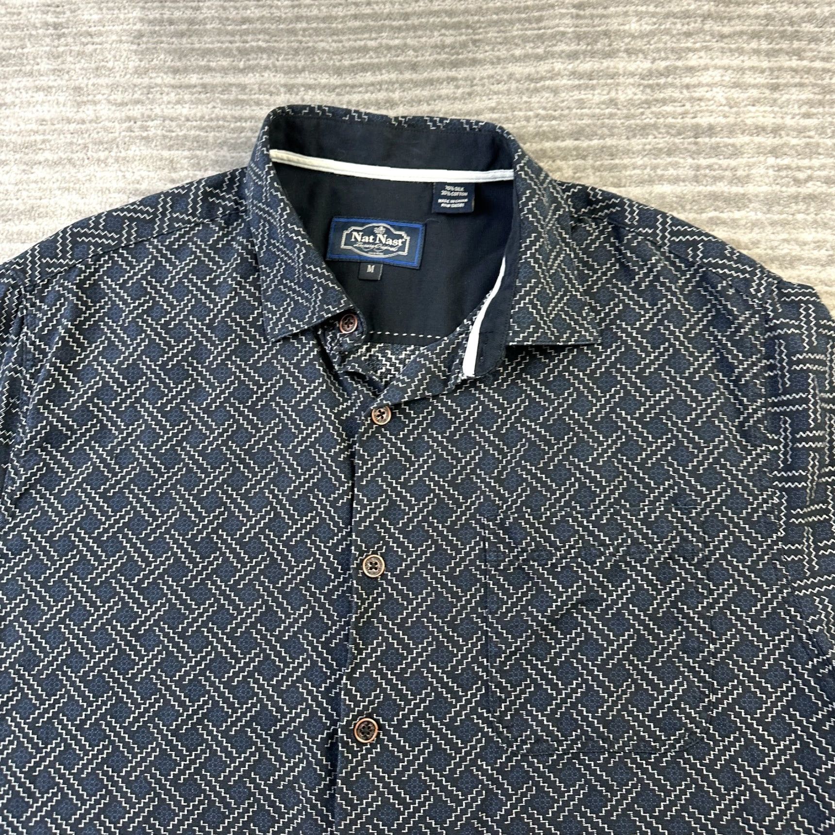 Nat Nast VINTAGE Nat Nast Shirt Mens M Blue Camp Casual Bowling Silk Blend Geometric Size US M / EU 48-50 / 2 - 3 Thumbnail