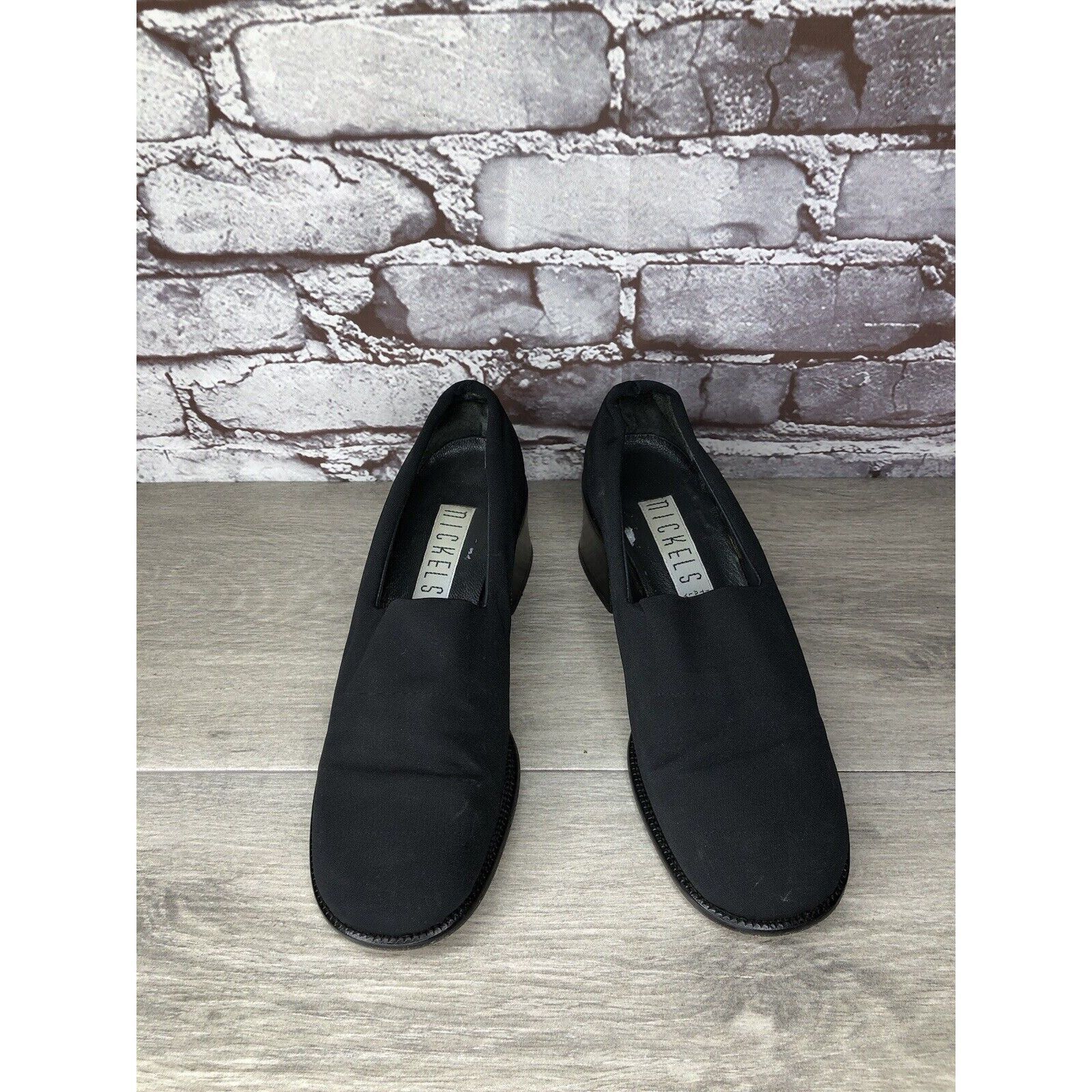 Other Nickels VTG Black Fabric Stretchy Loafers Pump Block Heels W Size US 6 / IT 36 - 8 Thumbnail