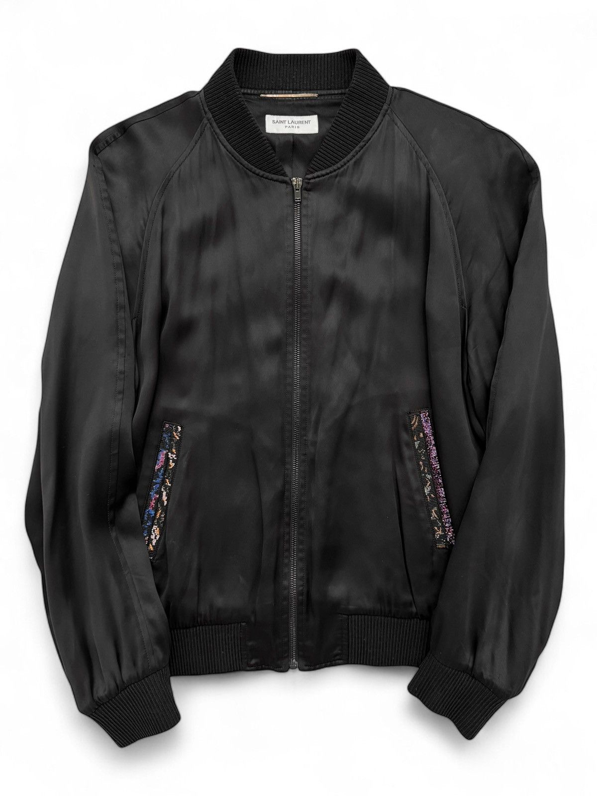Saint Laurent Paris 2018 Beaded Satin Teddy Souvenir Bomber Jacket Size US M / EU 48-50 / 2 - 2 Thumbnail