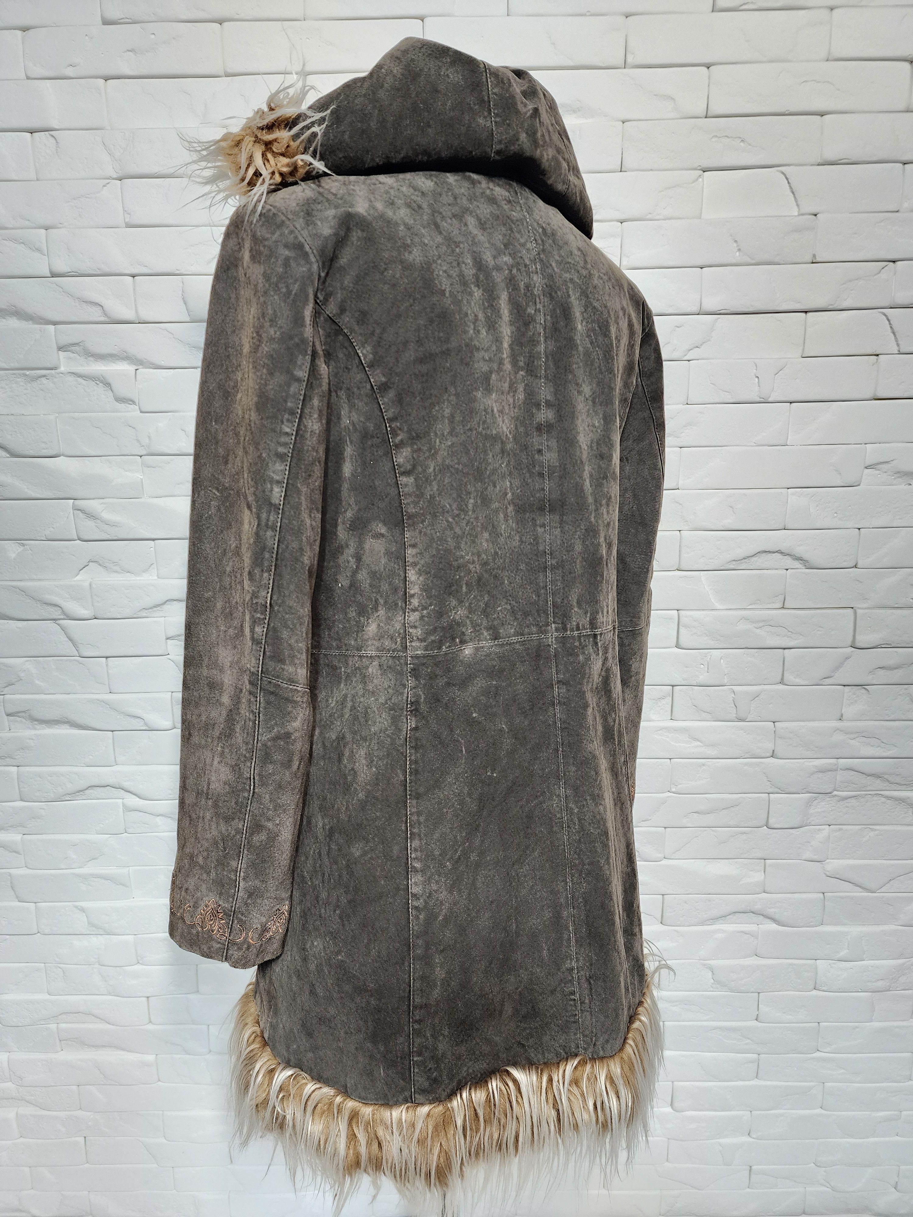 Designer Women's suede long jacket with hood. Size XL / US 12-14 / IT 48-50 - 6 Thumbnail