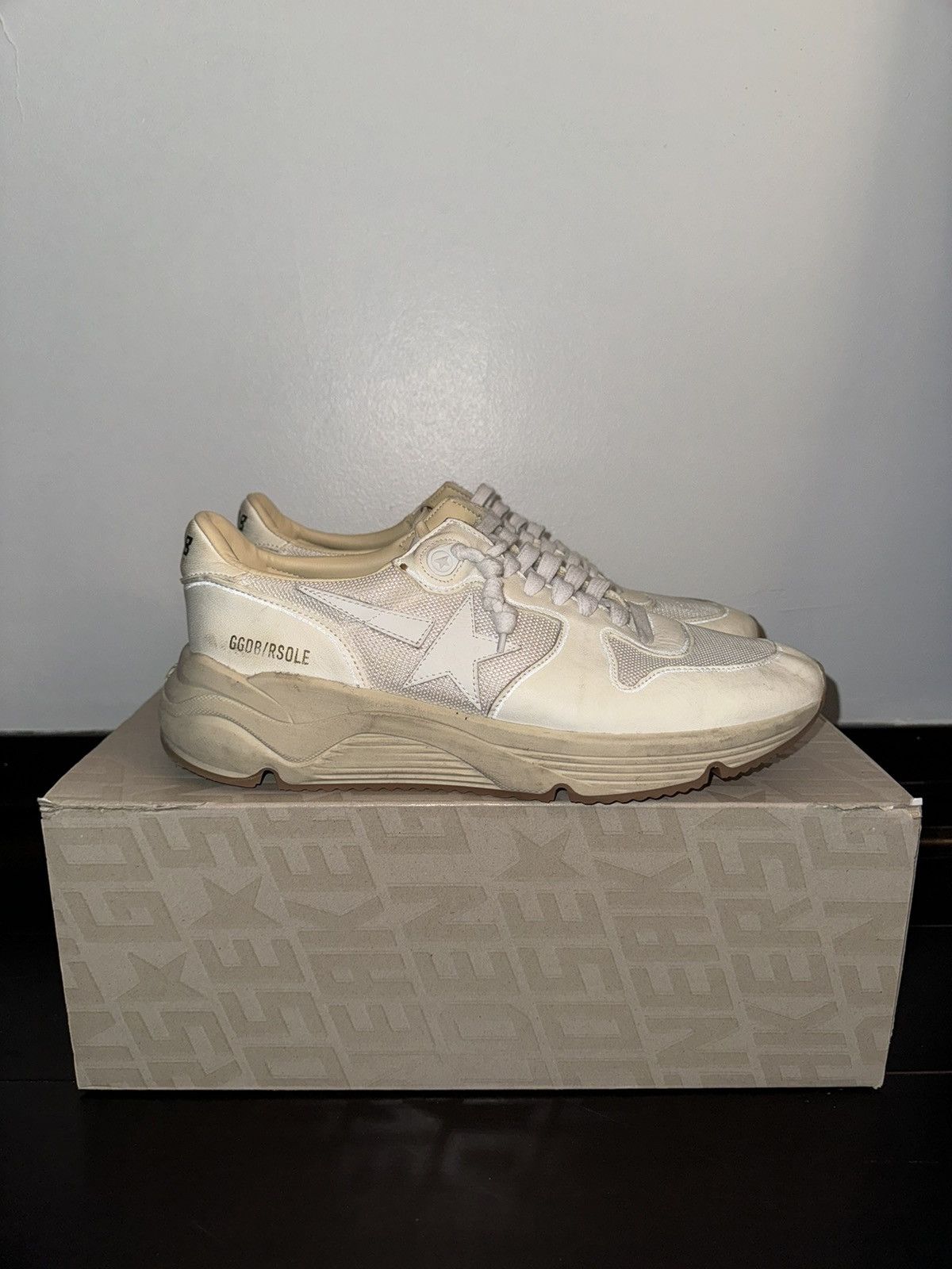 image of Golden Goose Running Sole In Mesh And White Nappa Shoes, Men's (Size 9)