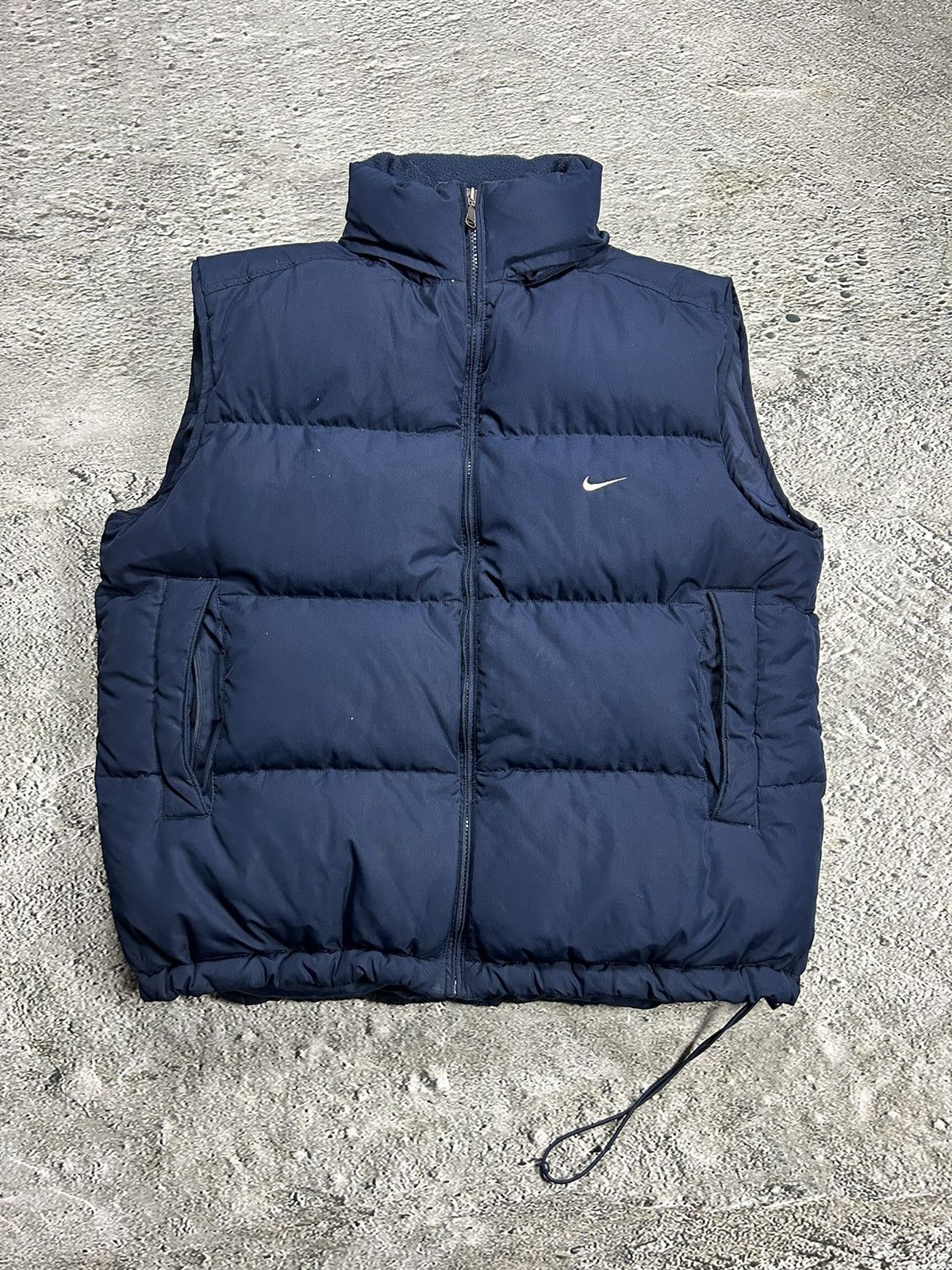 image of Nike Vintage Navy Puffer Vest Small Swoosh 2000S, Men's (Size Large)