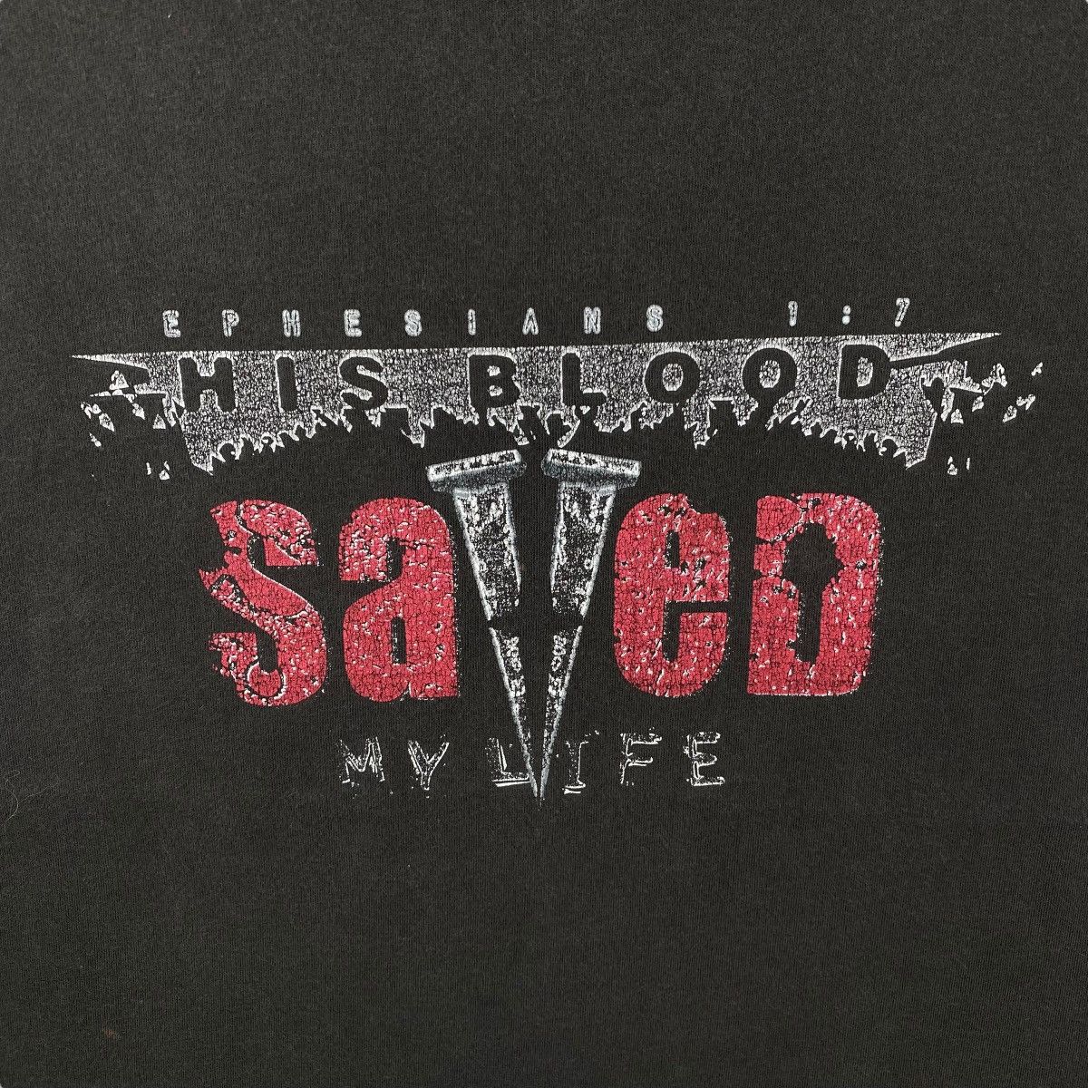 Vintage Vintage Ephesians 1:7 His Blood Saved My Life Bible Verse Size US L / EU 52-54 / 3 - 2 Thumbnail