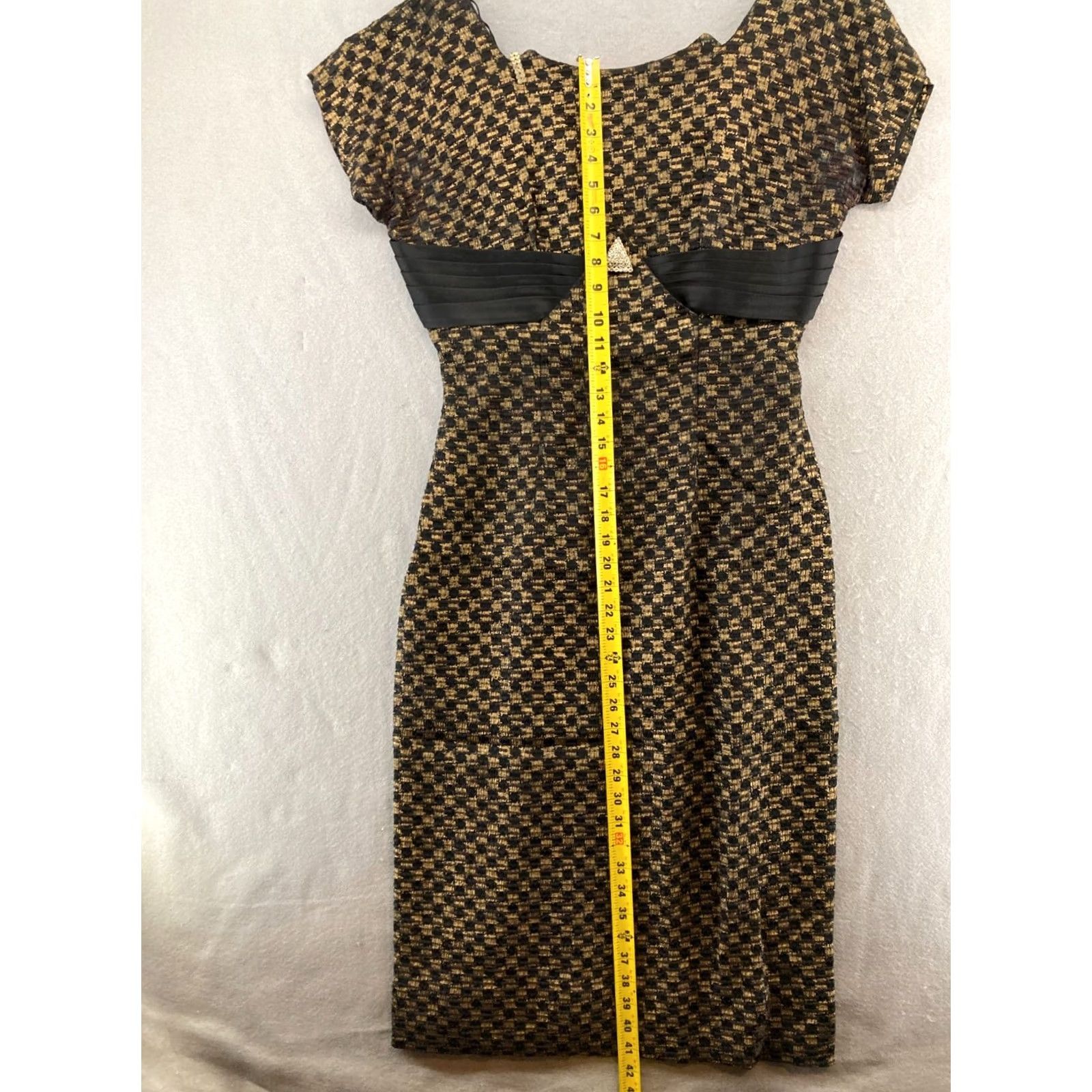 Vintage VINTAGE Womens Evening Dress 10 Black Gold Check Fitted 50s 60s 70s Evening Dress Size 10 Black Gold Check 1970s Womens Size XL / US 12-14 / IT 48-50 - 4 Thumbnail