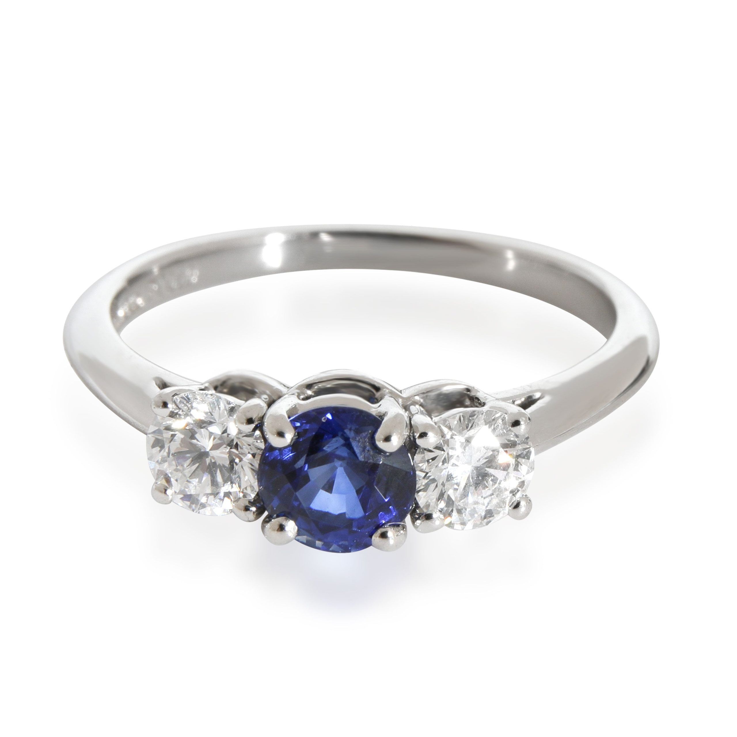 image of Tiffany Co Tiffany & Co. Three Stone Sapphire Diamond Ring In Platinum Blue 0.5 Ctw, Women's