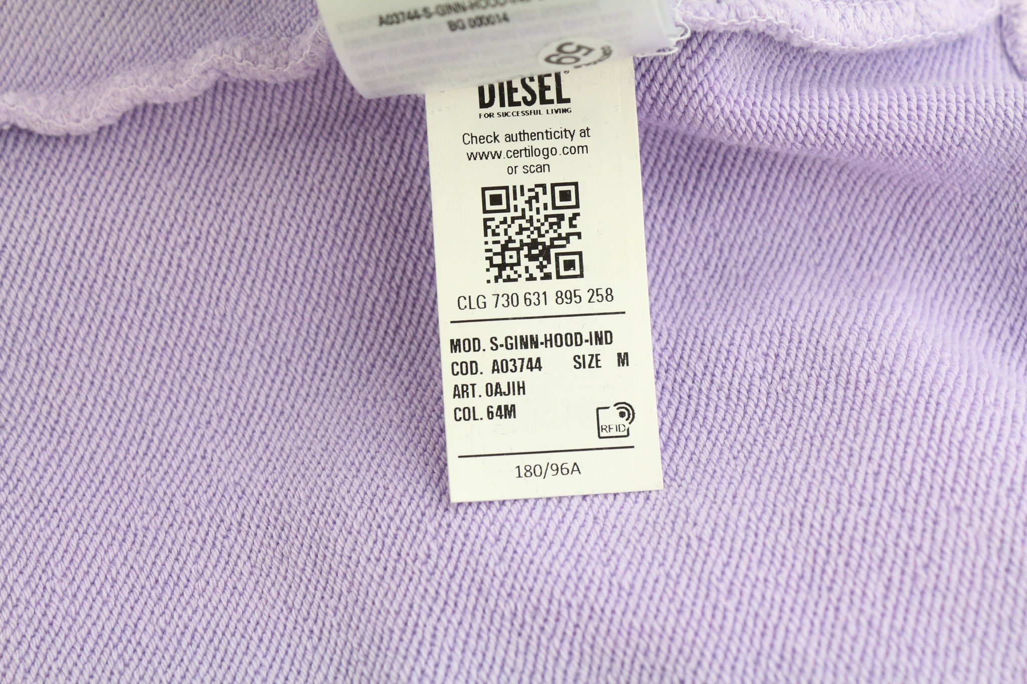 Diesel S-GINN-HOOD-IND M Purple Kangaroo Long Sleeve Hoodie 40358 Size US M / EU 48-50 / 2 - 11 Thumbnail