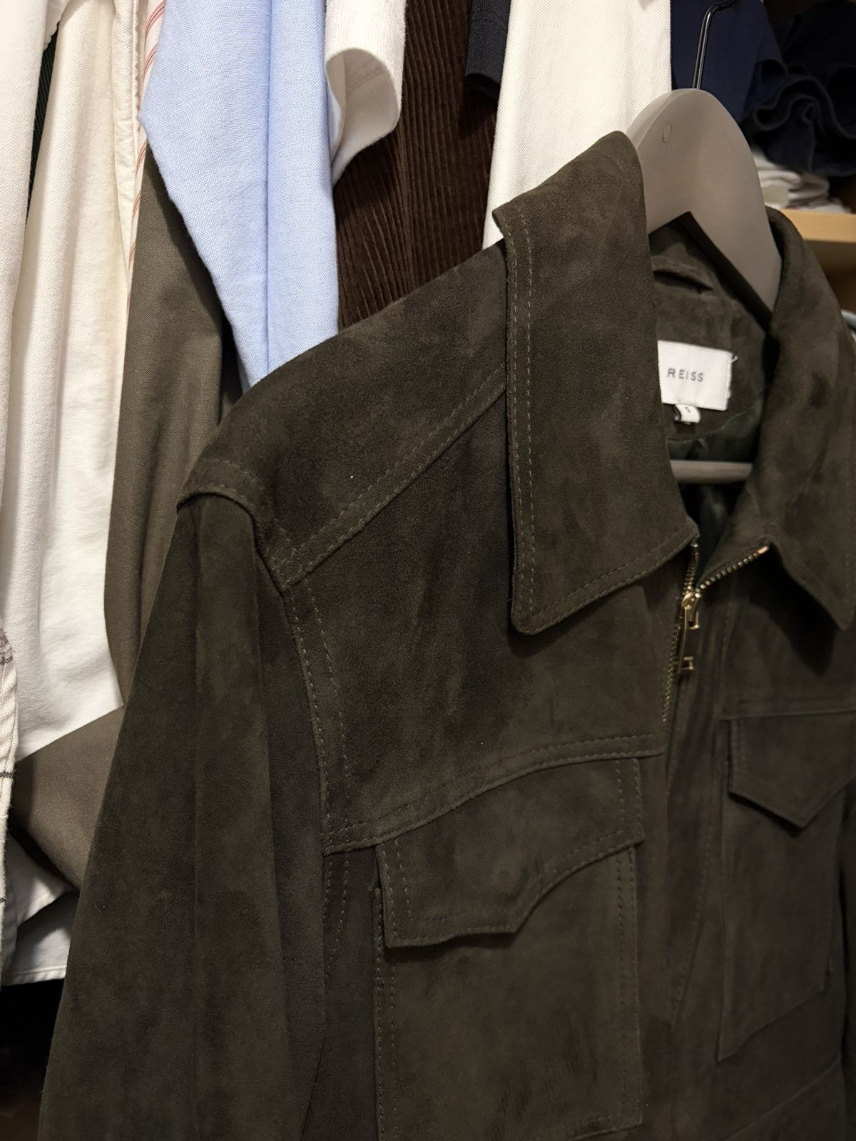 Reiss Green Suede 100% Goat Leather Trucker Jacket Size US S / EU 44-46 / 1 - 8 Thumbnail