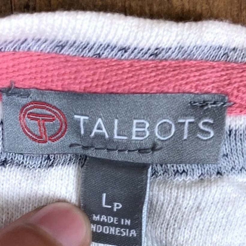 Talbots Talbots Women Shirt White Navy Stripe Long Sleeve Round Neck Zip Pocket LP Size L / US 10 / IT 46 - 6 Thumbnail