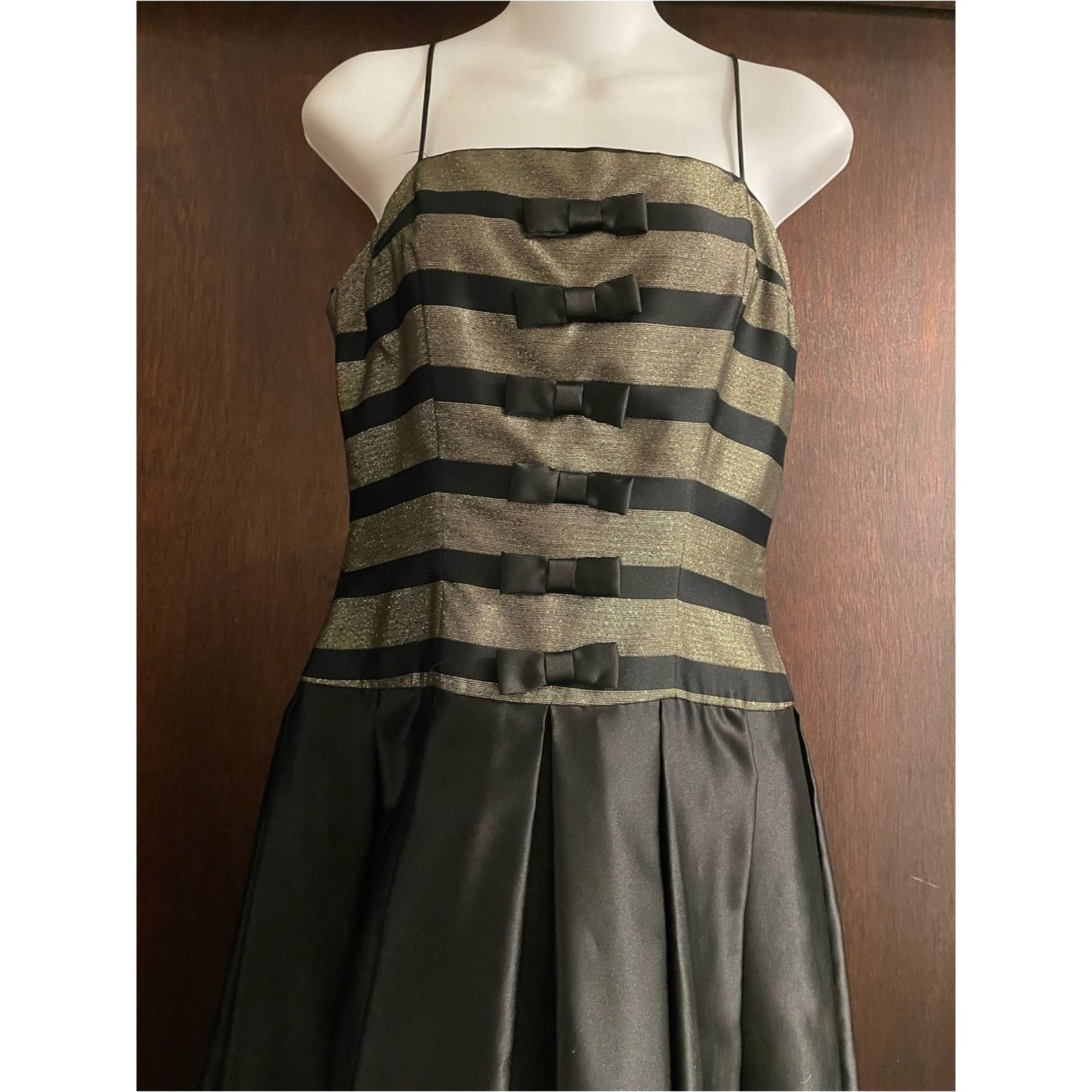 Vintage Dave & Johnny VNTG Gold Black Striped Dress 3/4 90's Formal Size S / US 4 / IT 40 - 2 Thumbnail