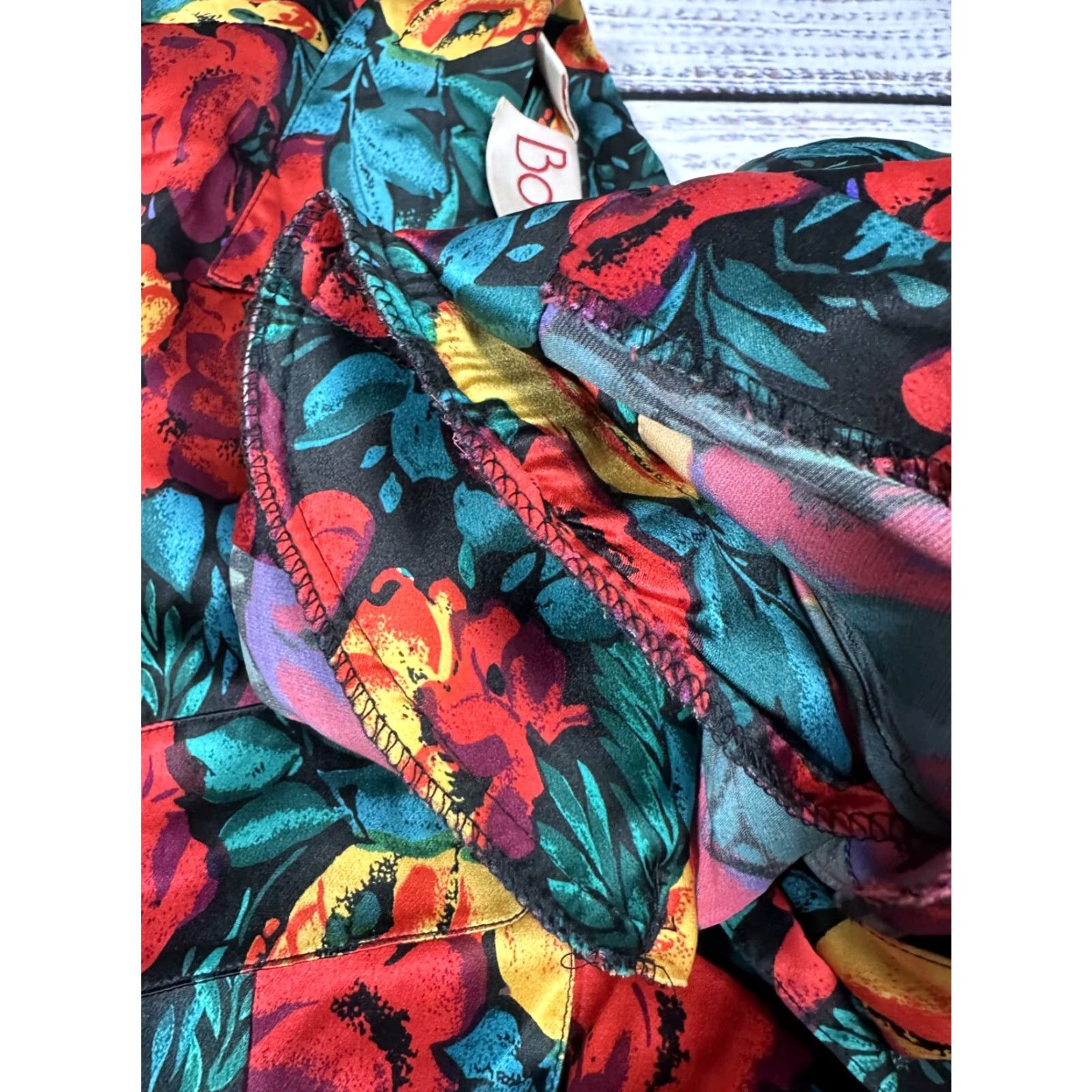 Vintage VINTAGE Boda Floral Green Red Silk Blouse Shirt Long Sleeve Shoulder Pads Sz 6 Size M / US 6-8 / IT 42-44 - 6 Thumbnail