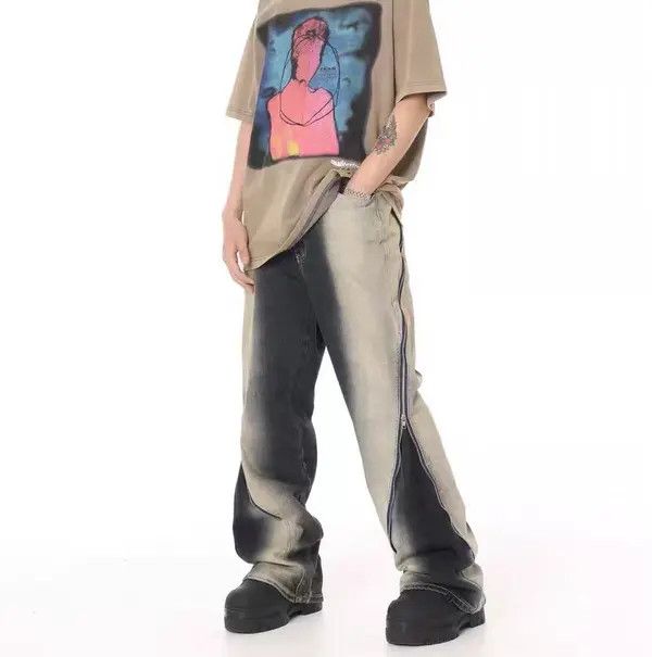 VIBE Retro washed old gradient RO style large zipper jeans Size US 30 / EU 46 - 6 Thumbnail