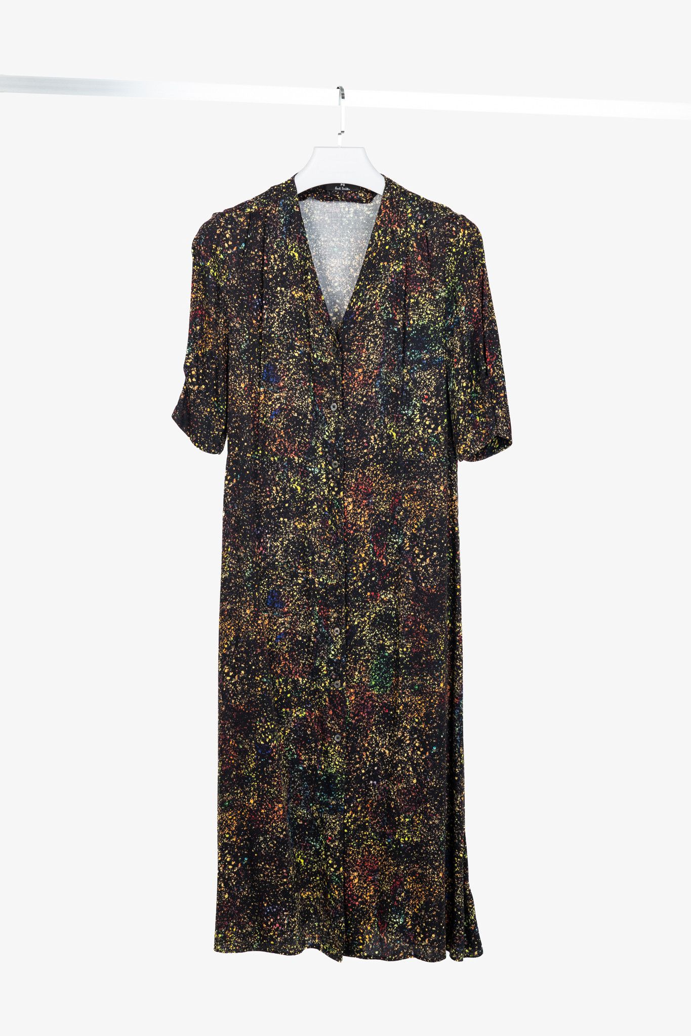 Paul Smith PS Paul Smith Black Paint-Splatter Button-Front Midi Dress Size S / US 4 / IT 40 - 1 Thumbnail