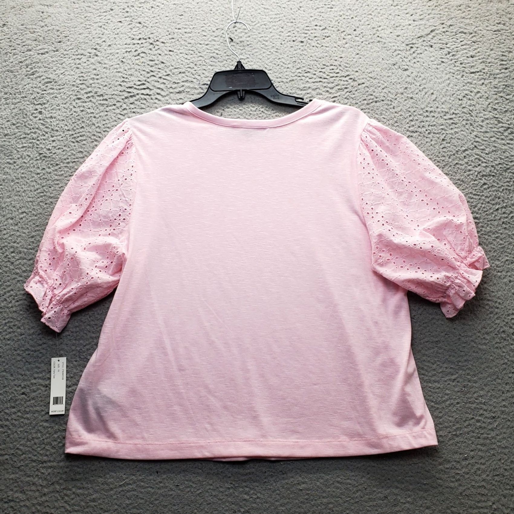 Vintage Zac & Rachel Blouse Womens 1X Pink Eyelet Balloon Sleeve Round Neck Pullover Shirt Size XL / US 12-14 / IT 48-50 - 2 Thumbnail