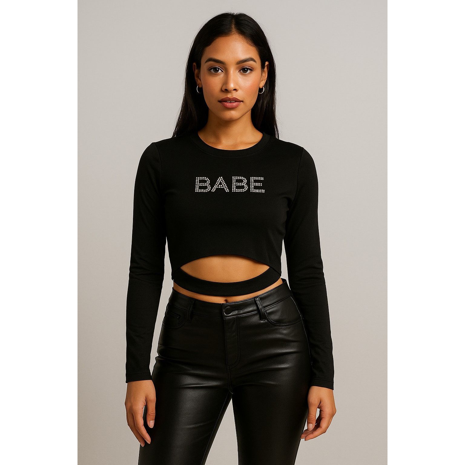 Other Love J Babe Rhinestone Cutout Long Sleeve Black Crop Top L Size US L / EU 52-54 / 3 - 1 Thumbnail