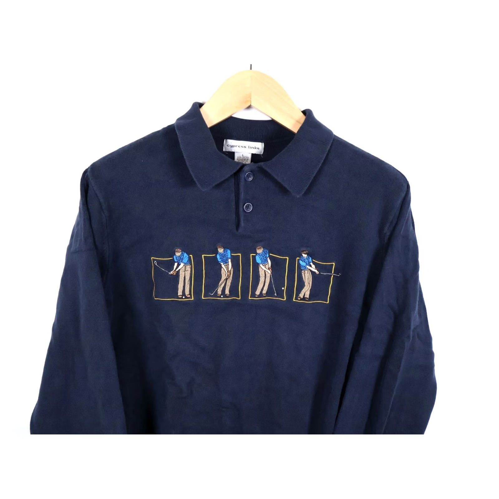 Vintage VINTAGE Cypress Links Sweater Mens Large Dark Blue Collared Embroidered 90s Preppy Golf Graphic Print Size US L / EU 52-54 / 3 - 7 Thumbnail