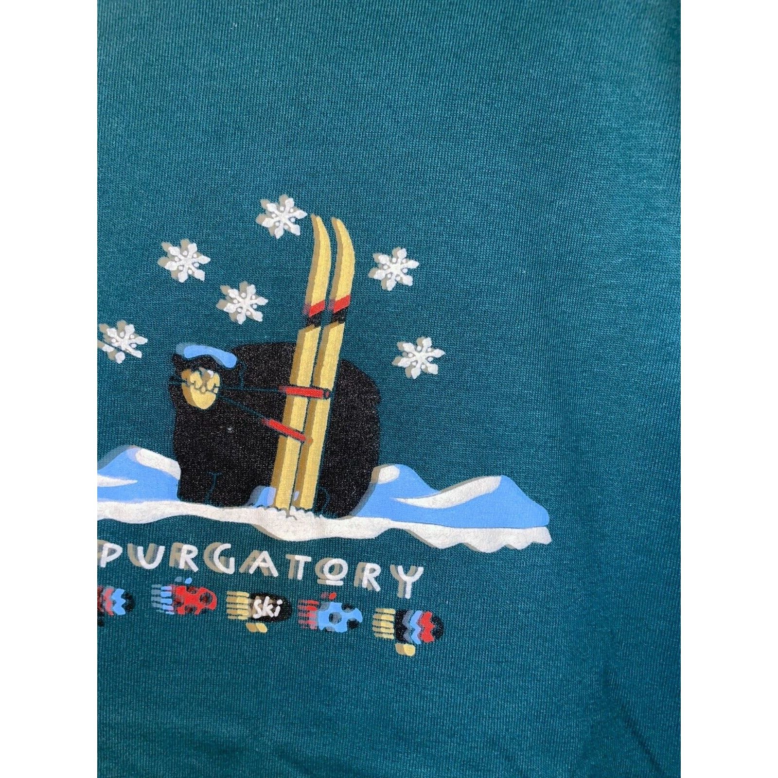 Vintage 90s Youth Shirt Purgatory Bear Ski Green Shirt Children Size L / US 10 / IT 46 - 4 Thumbnail