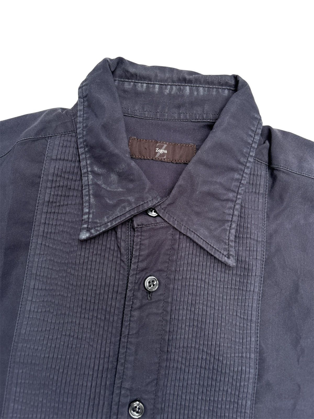 Ermenegildo Zegna Washed Black Tuxedo Shirt Size US M / EU 48-50 / 2 - 3 Thumbnail