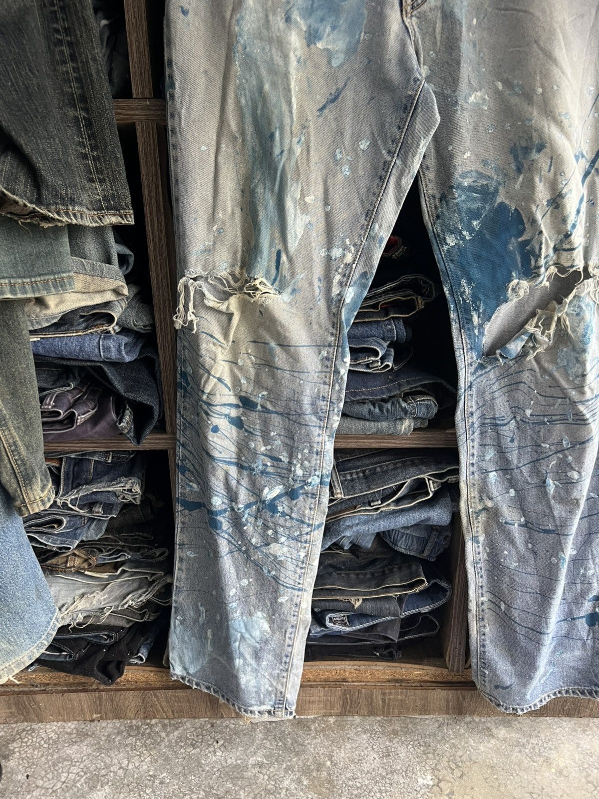 If Six Was Nine 🔥Rare Vintage Edwin Paint Splash Distressed Denim Size US 32 / EU 48 - 4 Thumbnail