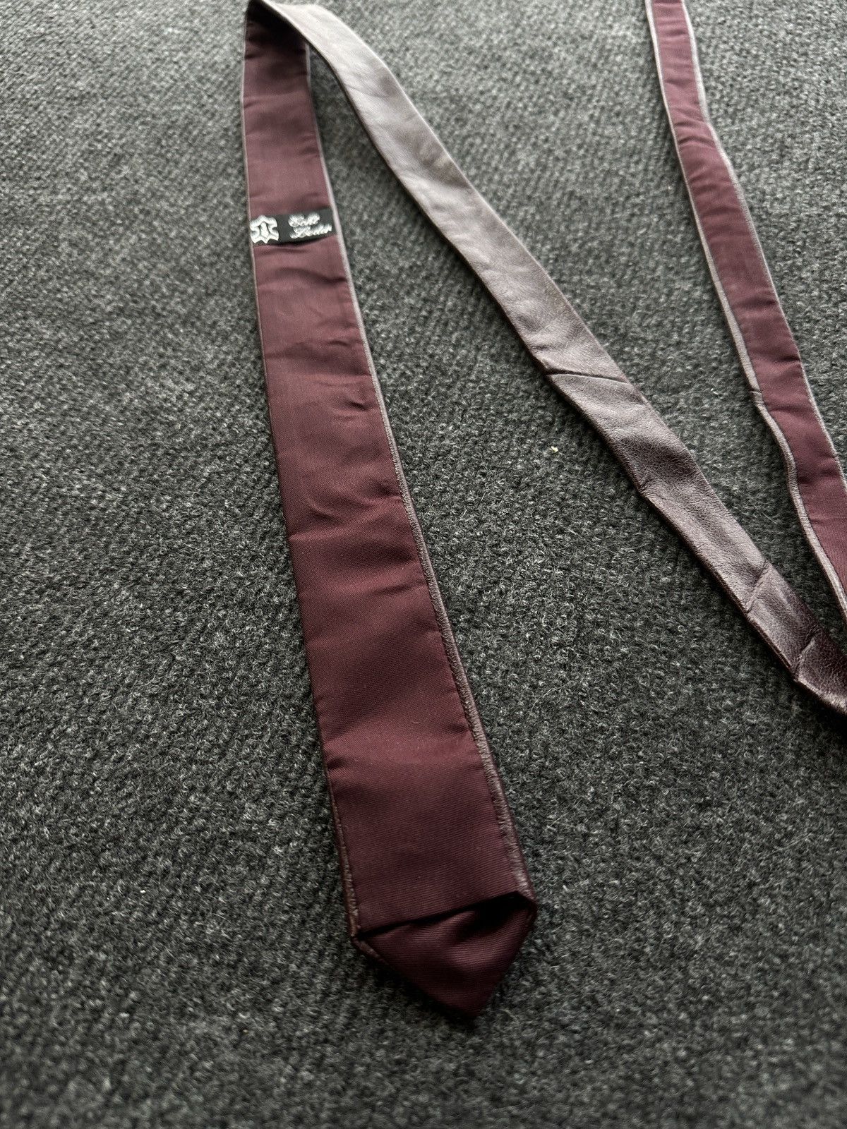 Other 🚨 LEATHER BURGUNDY ITALY TIE LUXURY VNTG RARE OLD MONEY Size ONE SIZE - 2 Thumbnail