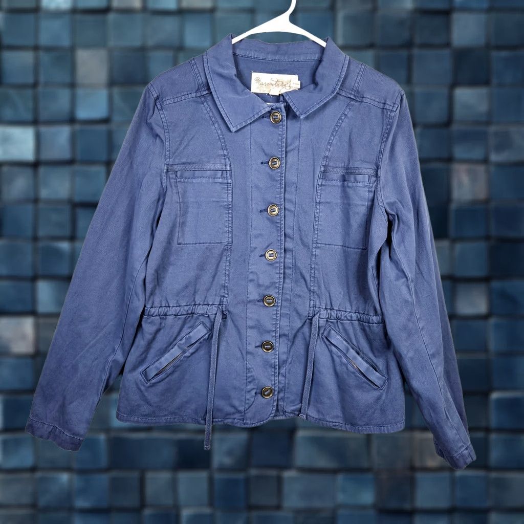 Vintage Aventura Jacket Women's Regular Size L Blue Organic Cotton Button Up Twill Coat Gear Outdoor Style Basic Jacket Size L / US 10 / IT 46 - 1 Thumbnail